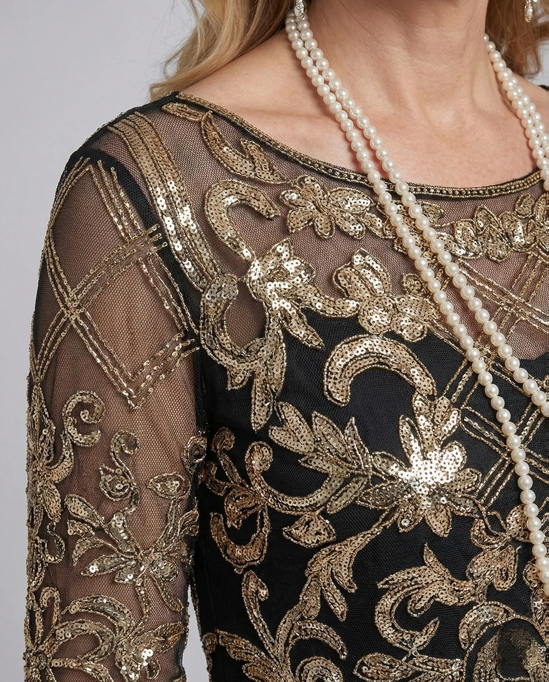 Damen Besticktes Abendkleid mit Mesh und Stickerei - Image 3