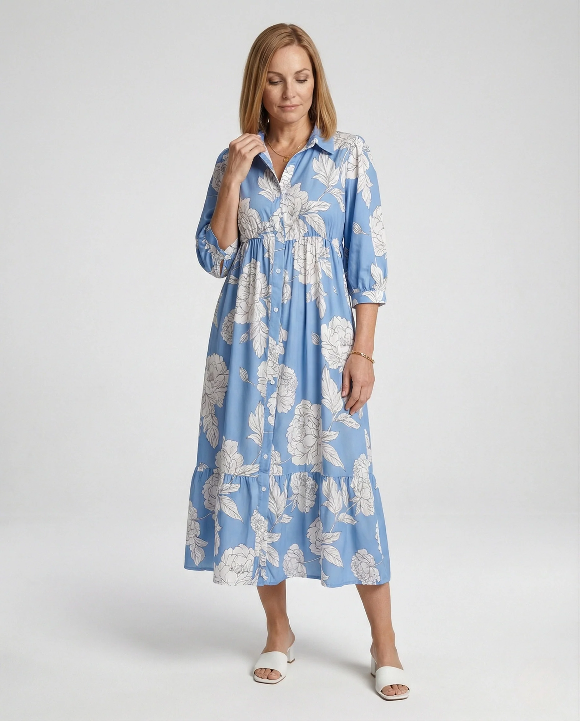 Damen Maxikleid Blusenkleid lang
