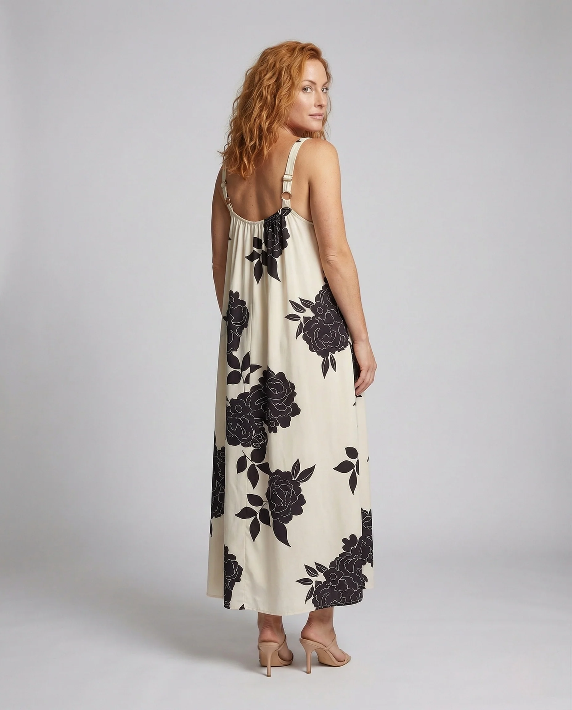 Damen Satin Lounge Maxikleid mit Print - Image 4