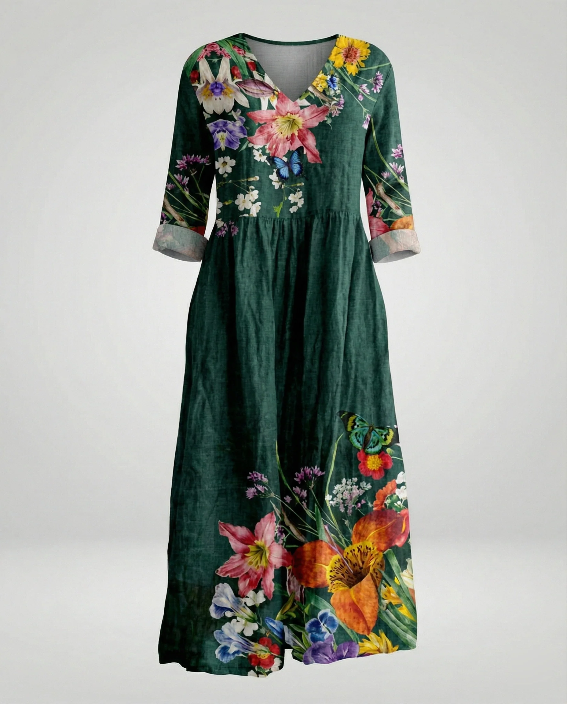 Damen Maxikleid Sommer Leinenoptik V-Ausschnitt - Image 12