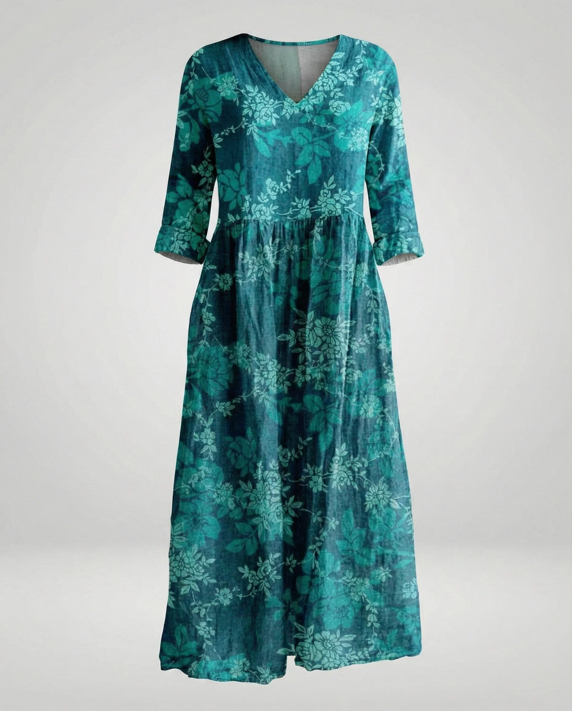 Damen Maxikleid Sommer Leinenoptik V-Ausschnitt - Image 14