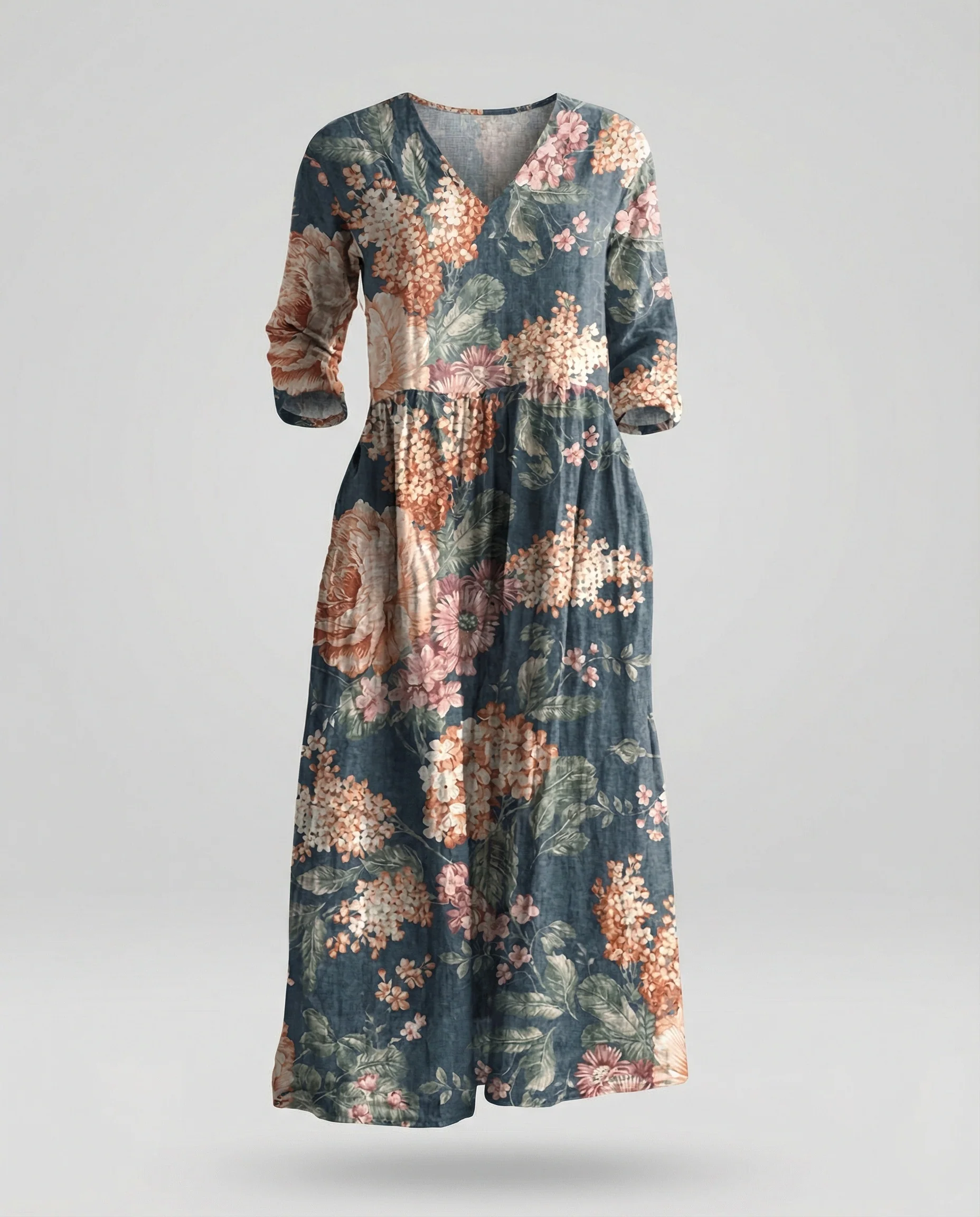 Damen Maxikleid Sommer Leinenoptik V-Ausschnitt - Image 18