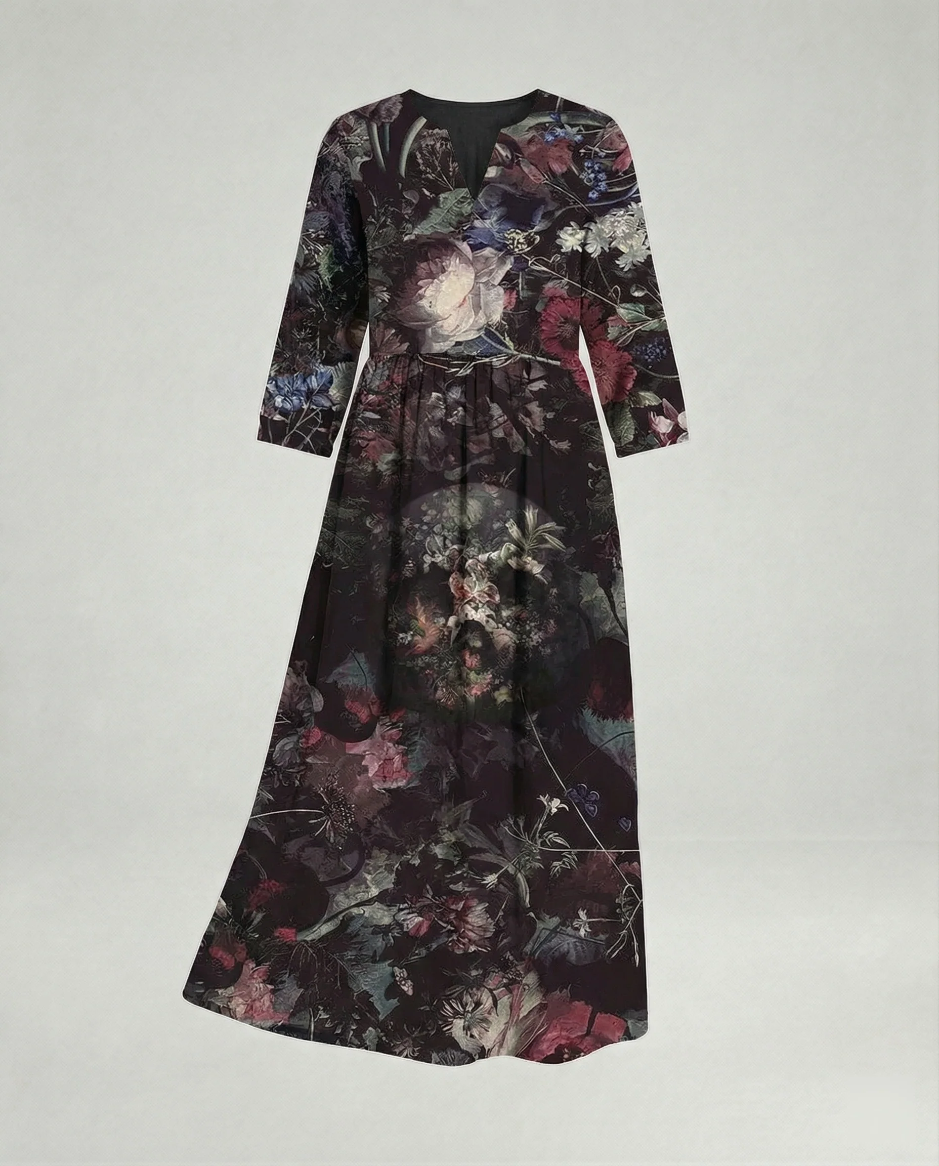 Damen Maxikleid Sommer Leinenoptik V-Ausschnitt - Image 2