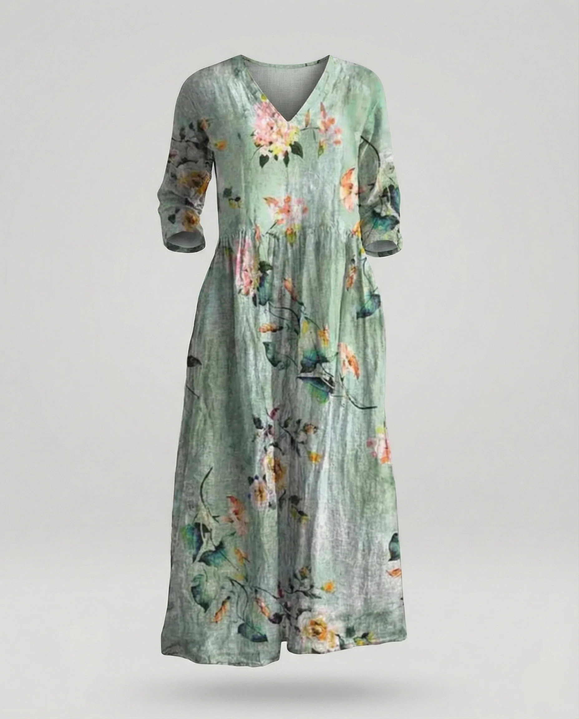 Damen Maxikleid Sommer Leinenoptik V-Ausschnitt - Image 20