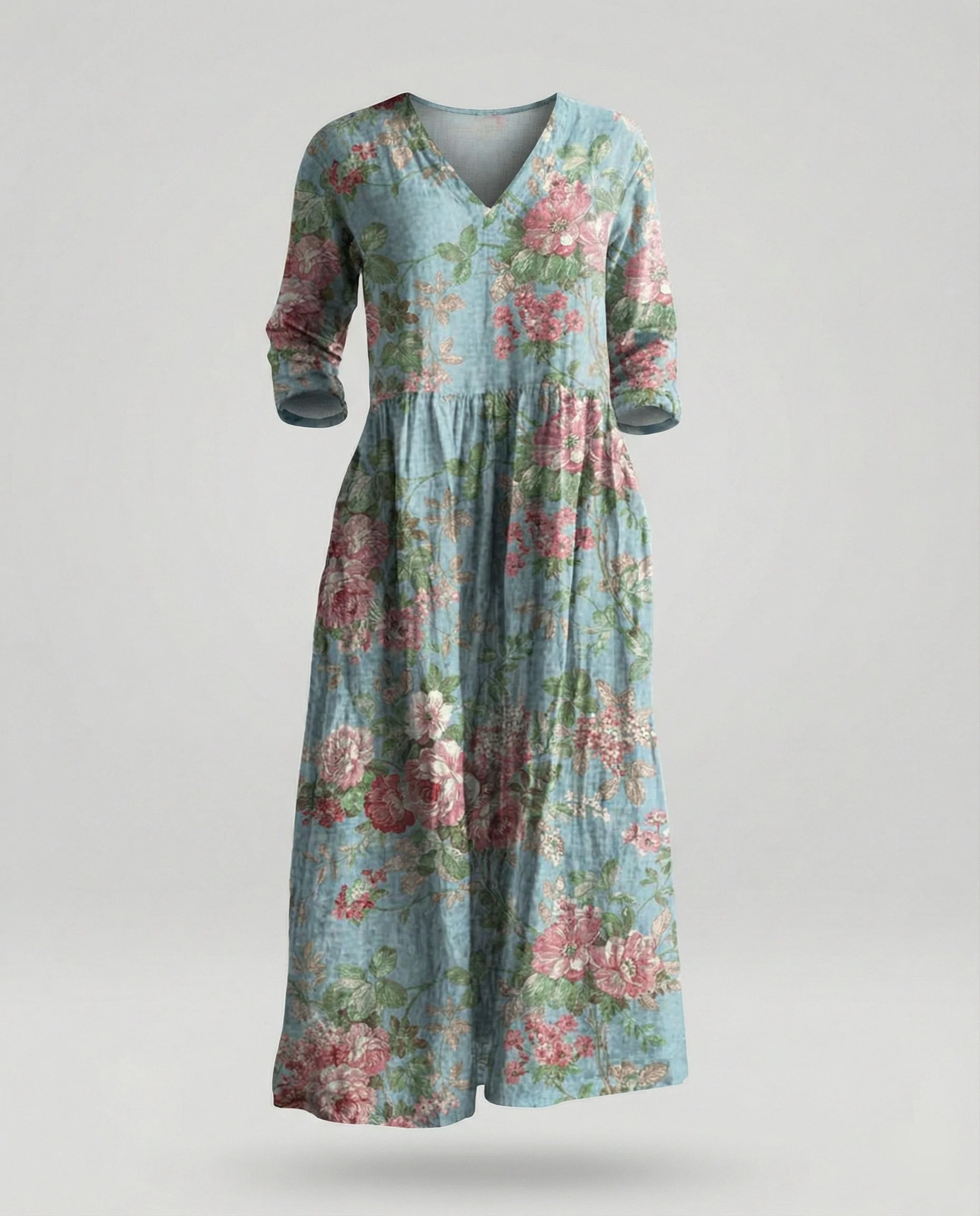 Damen Maxikleid Sommer Leinenoptik V-Ausschnitt - Image 27