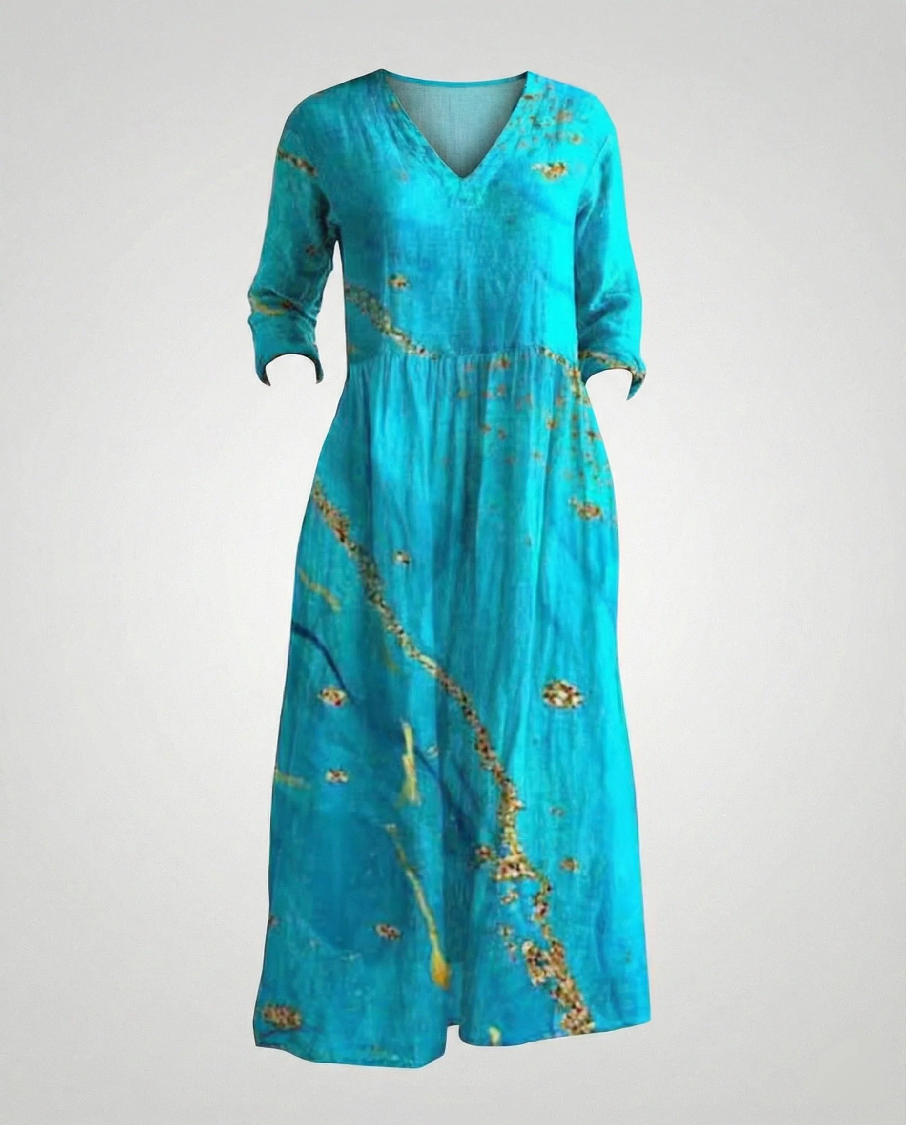 Damen Maxikleid Sommer Leinenoptik V-Ausschnitt - Image 3
