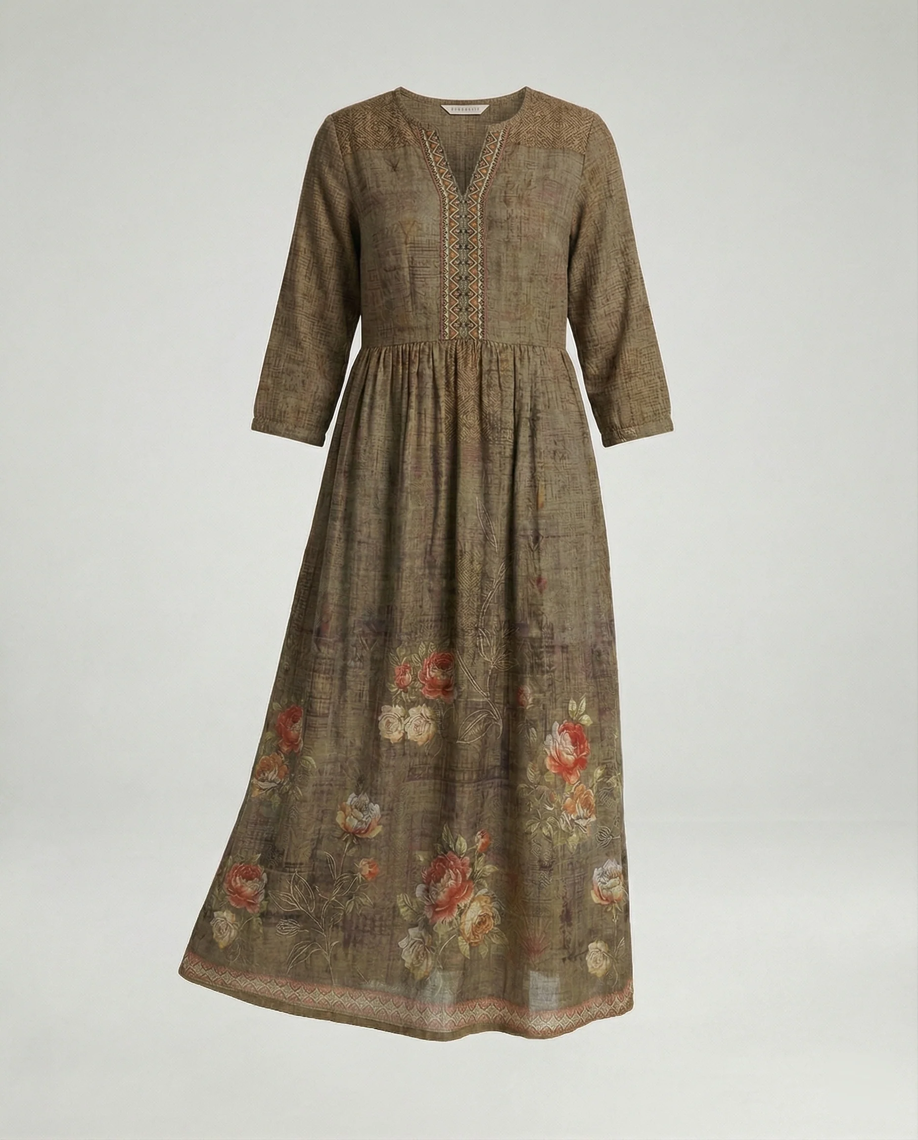 Damen Maxikleid Sommer Leinenoptik V-Ausschnitt - Image 31