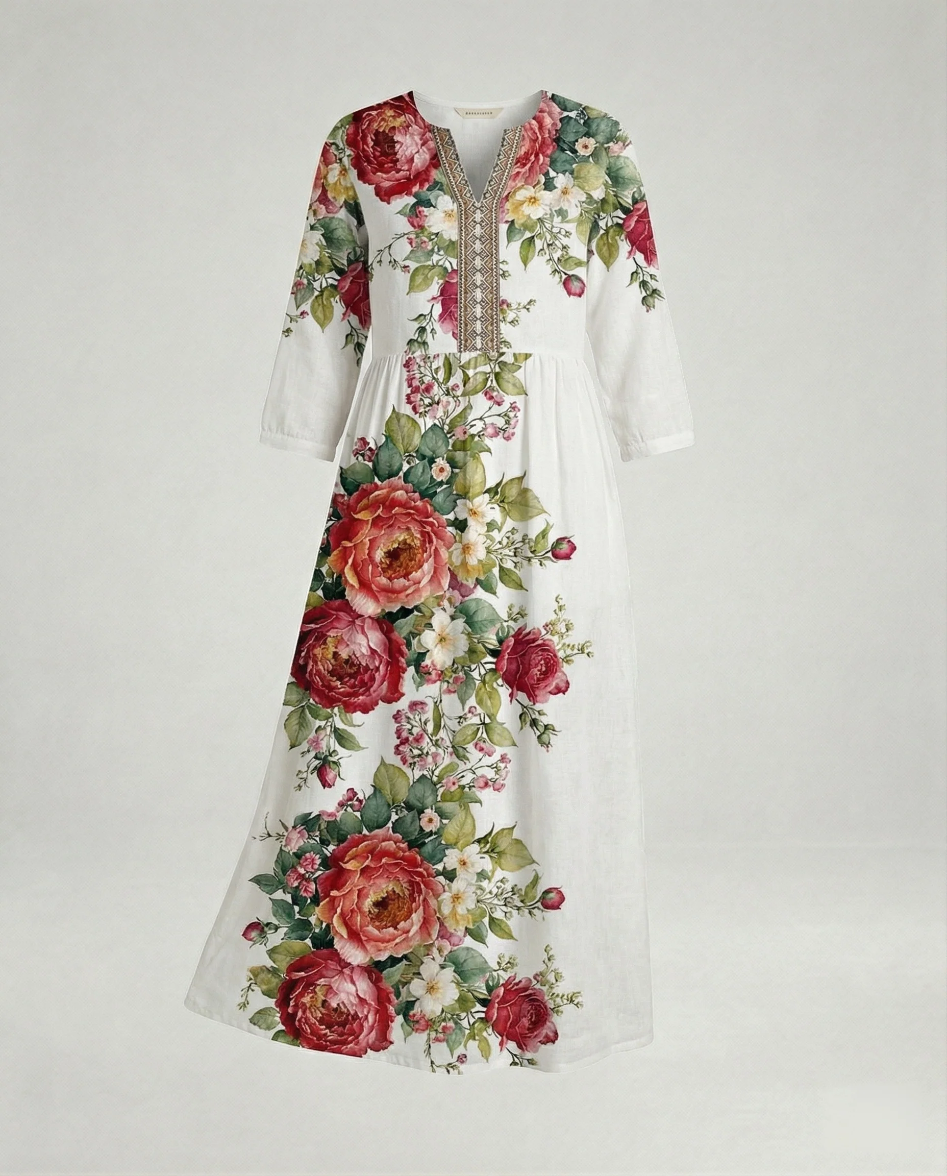 Damen Maxikleid Sommer Leinenoptik V-Ausschnitt - Image 35