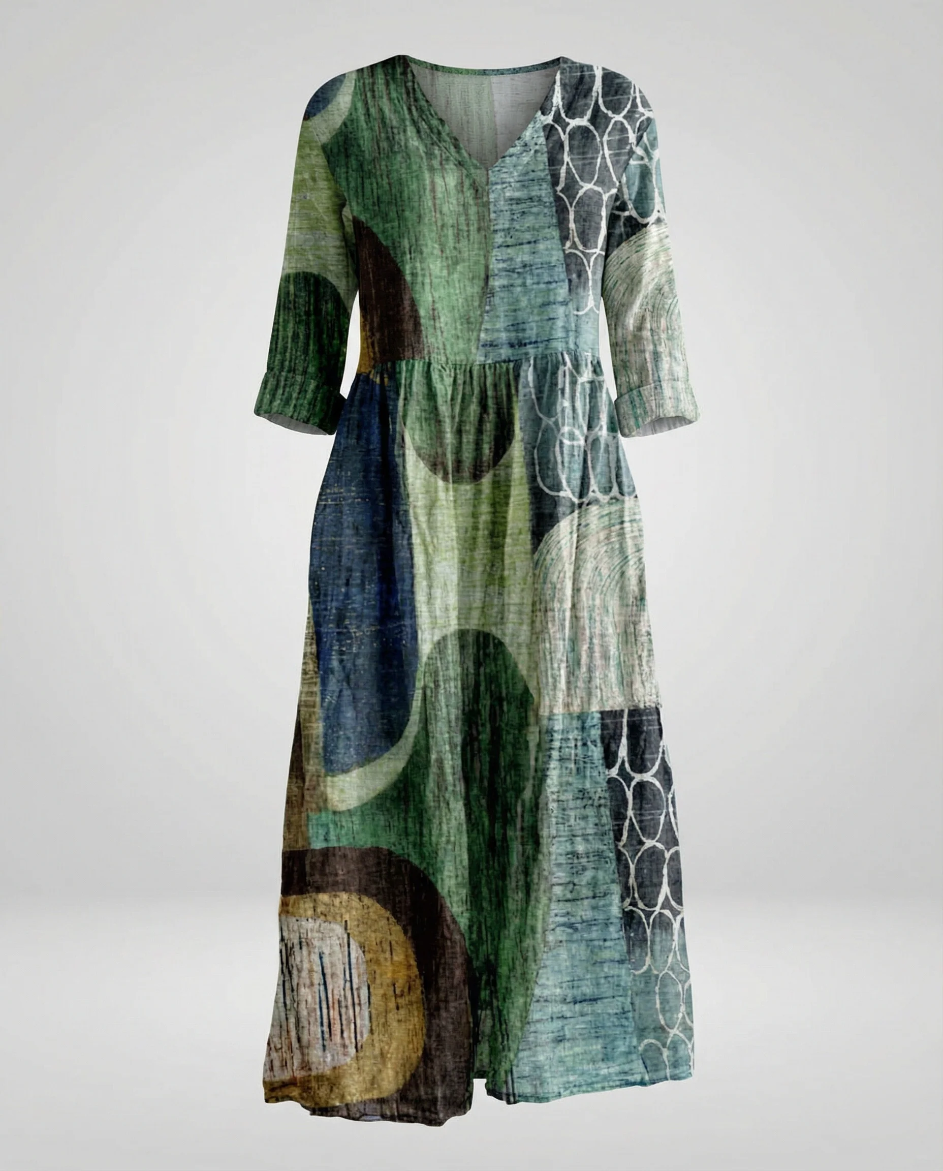Damen Maxikleid Sommer Leinenoptik V-Ausschnitt - Image 4