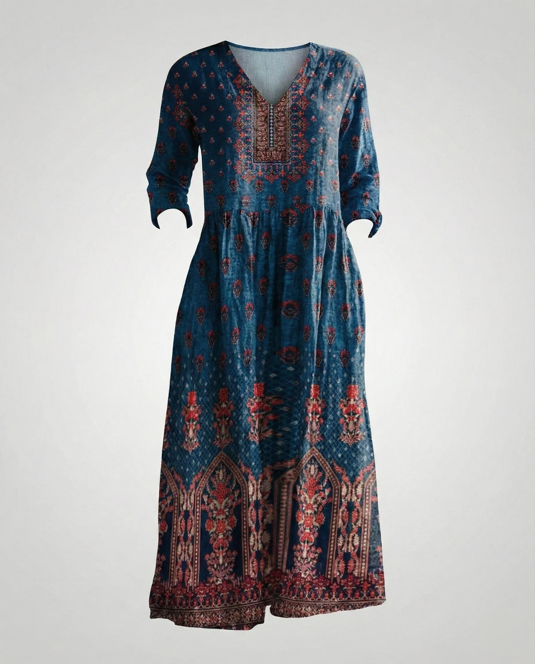 Damen Maxikleid Sommer Leinenoptik V-Ausschnitt - Image 47