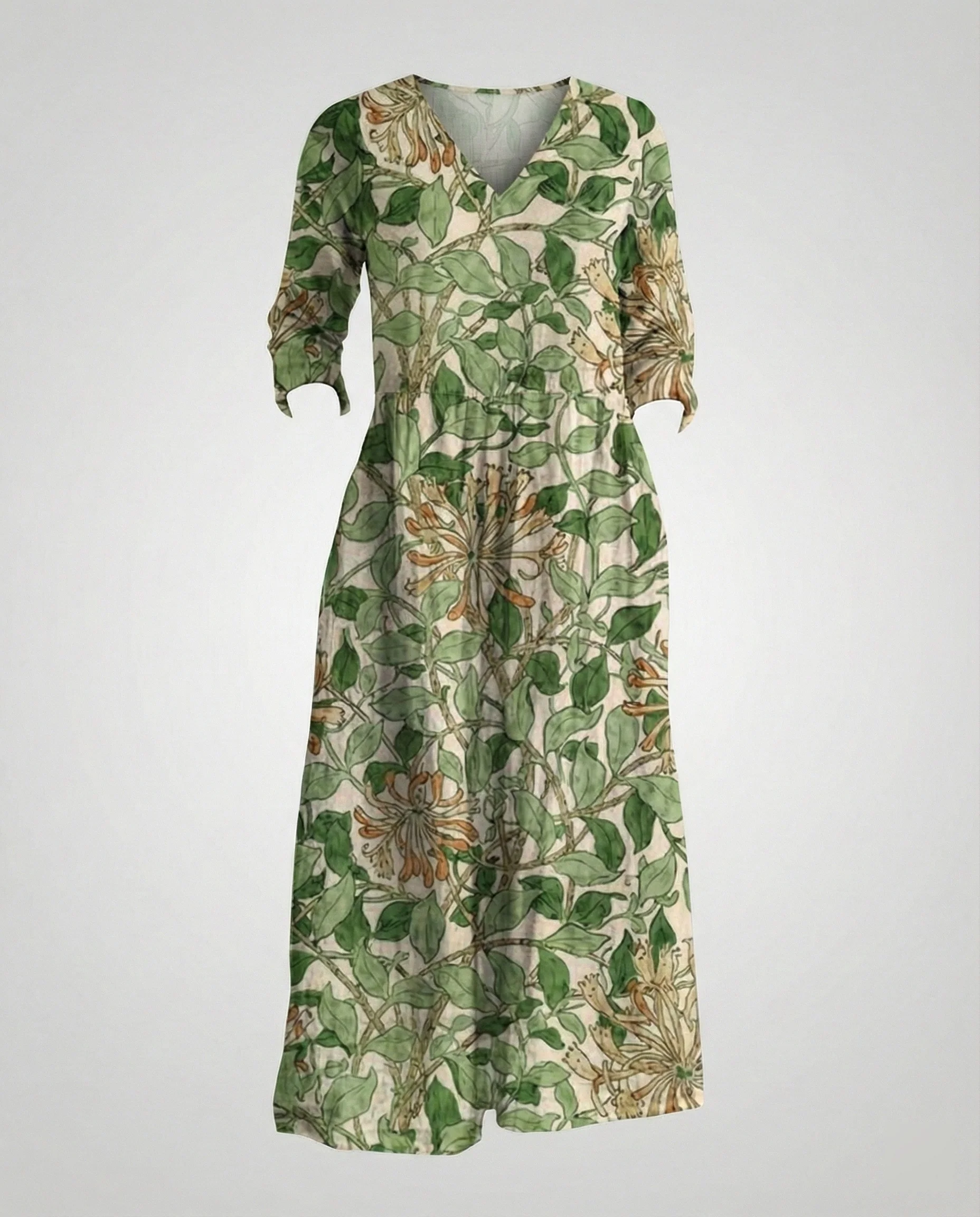 Damen Maxikleid Sommer Leinenoptik V-Ausschnitt - Image 49