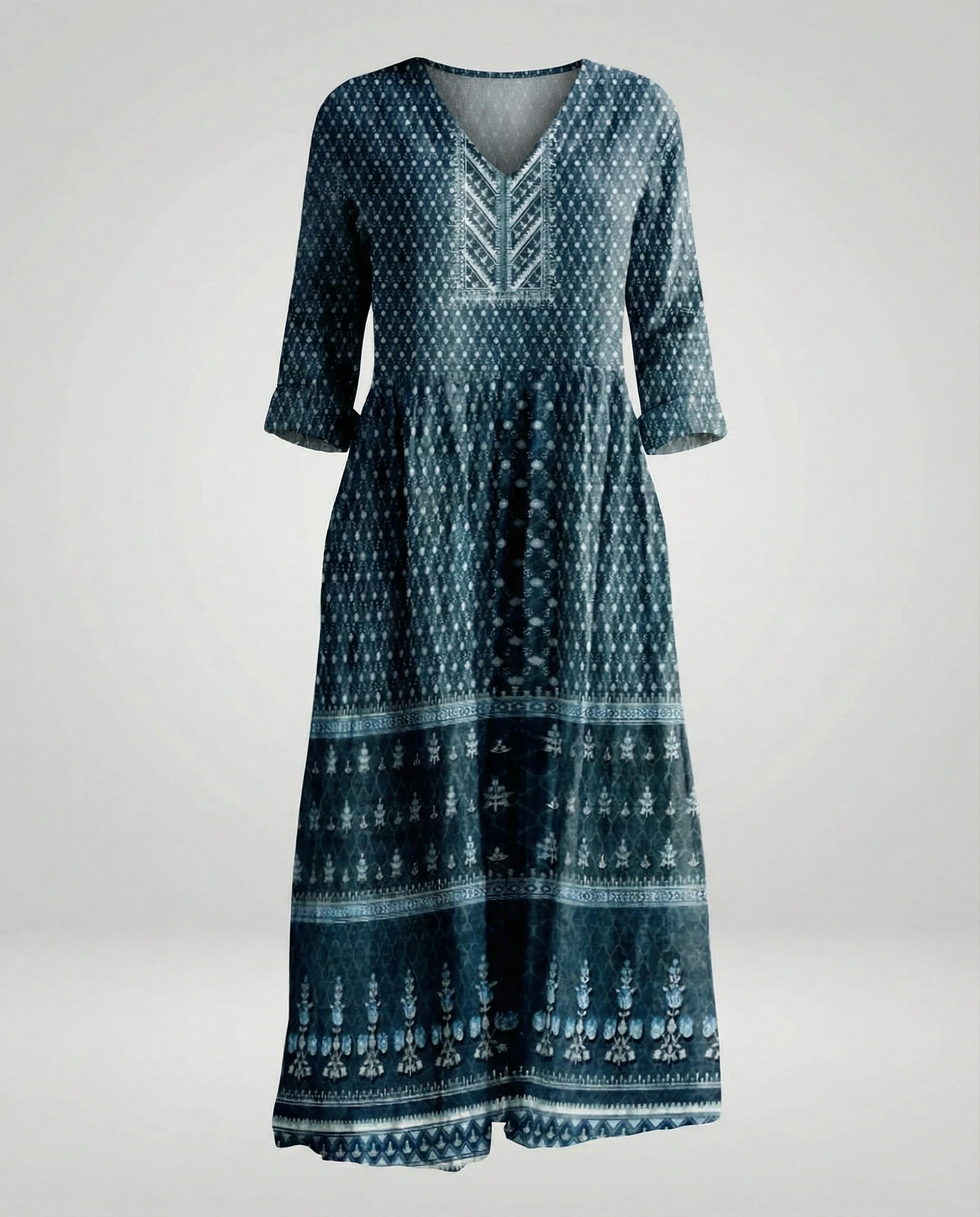Damen Maxikleid Sommer Leinenoptik V-Ausschnitt - Image 5