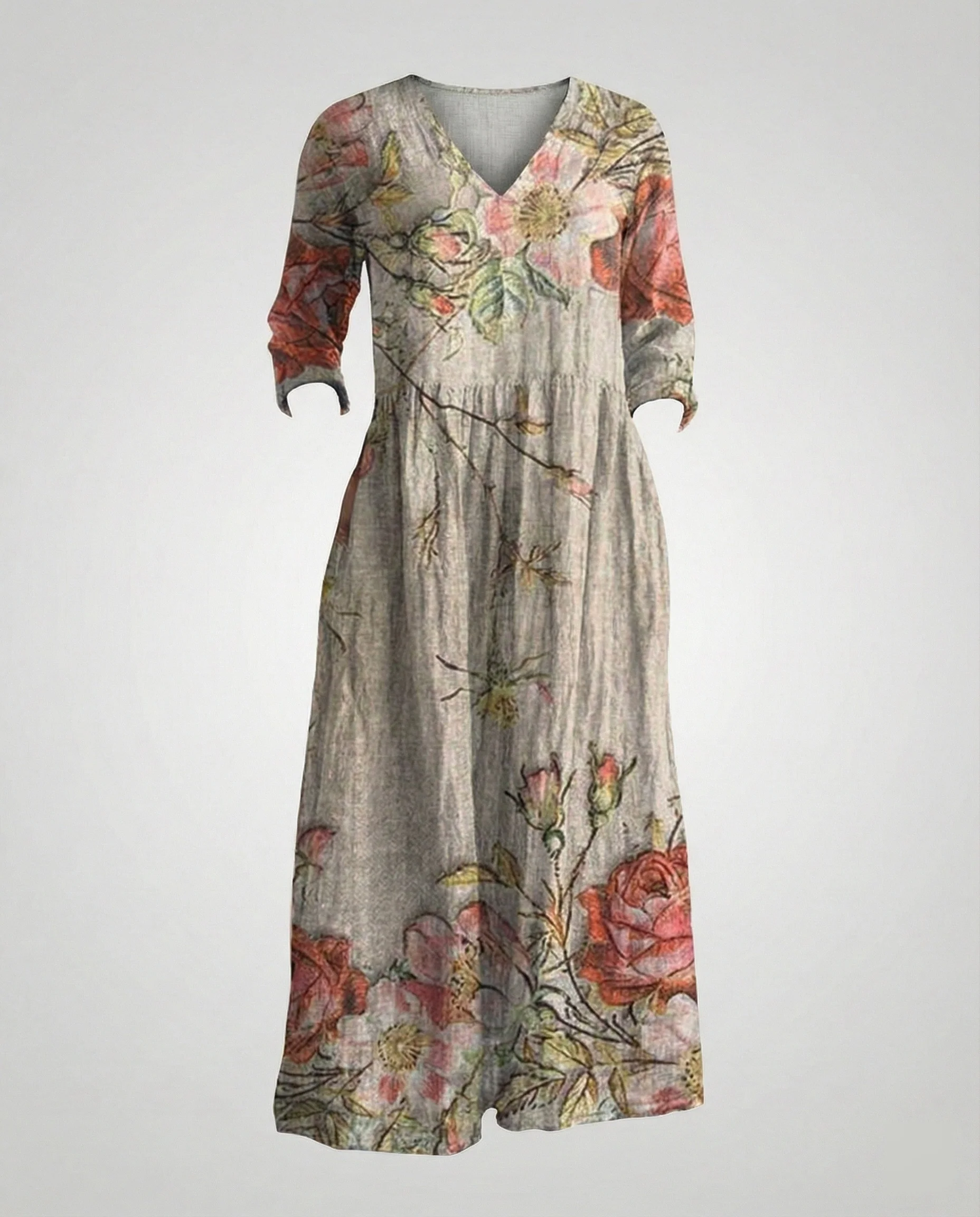 Damen Maxikleid Sommer Leinenoptik V-Ausschnitt - Image 50