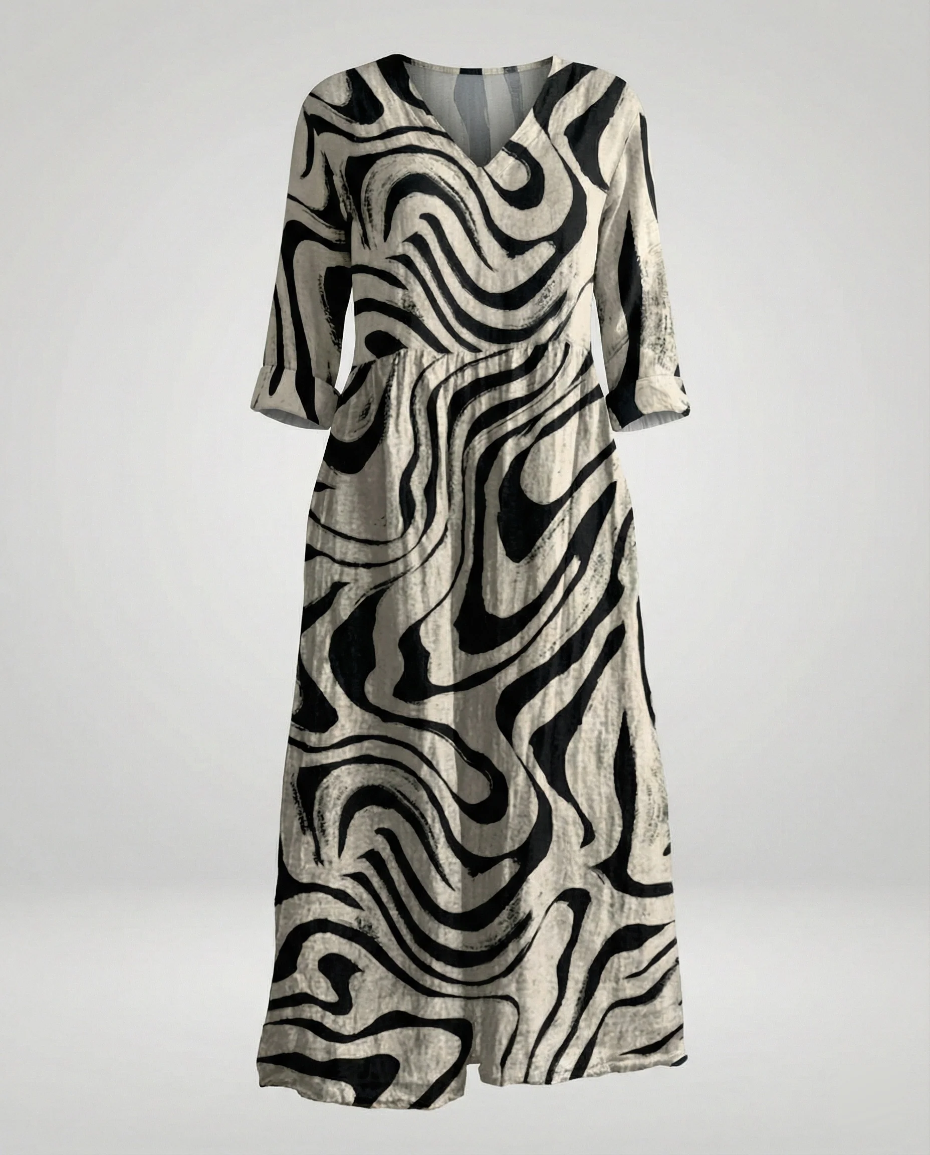 Damen Maxikleid Sommer Leinenoptik V-Ausschnitt - Image 7