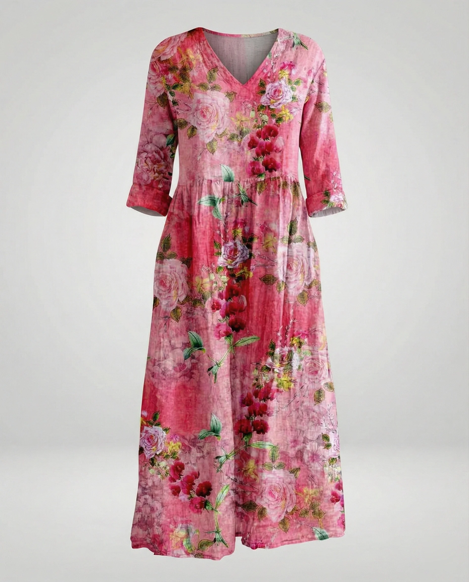 Damen Maxikleid Sommer Leinenoptik V-Ausschnitt - Image 8