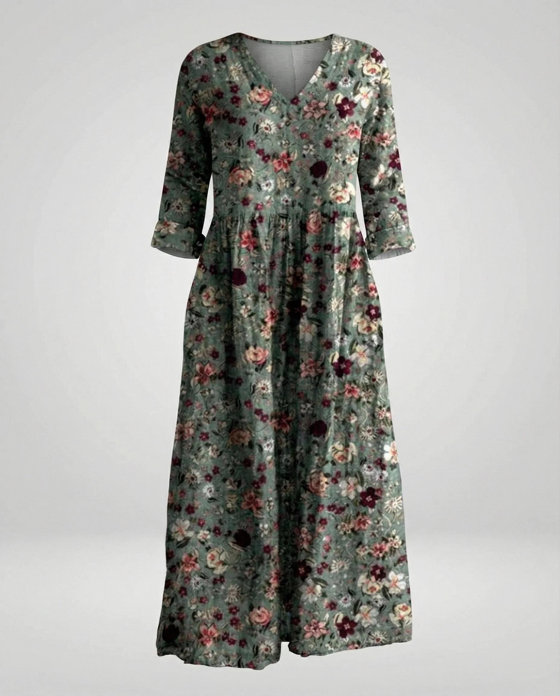 Damen Maxikleid Sommer Leinenoptik V-Ausschnitt - Image 9