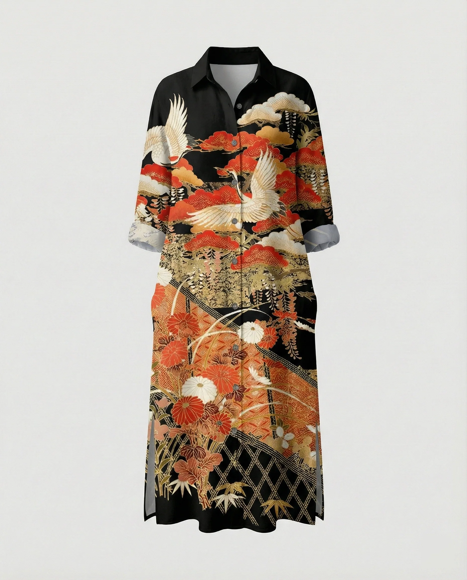 Damen Kaftan Kleid lang Seidenoptik - Image 19