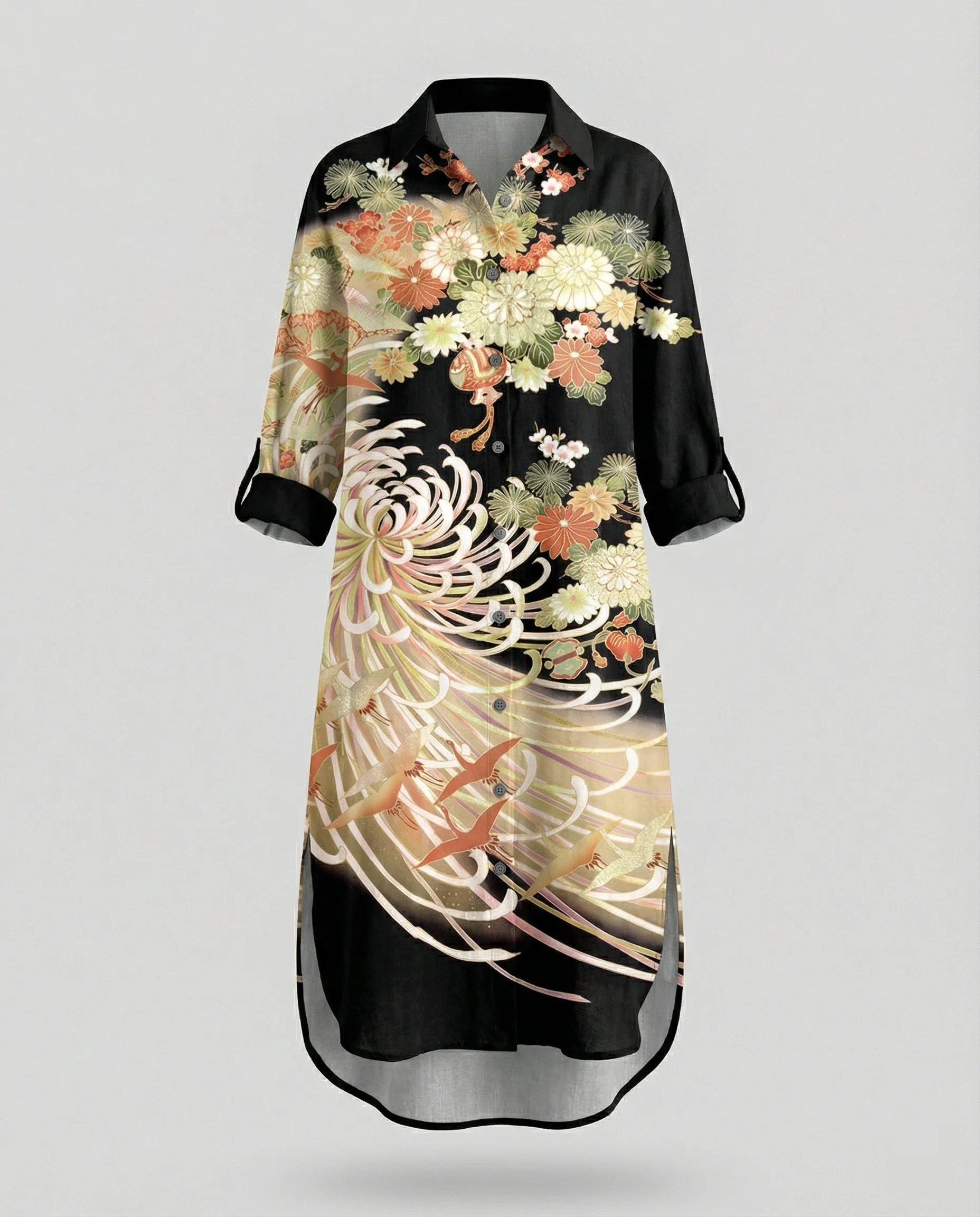 Damen Kaftan Kleid lang Seidenoptik - Image 8