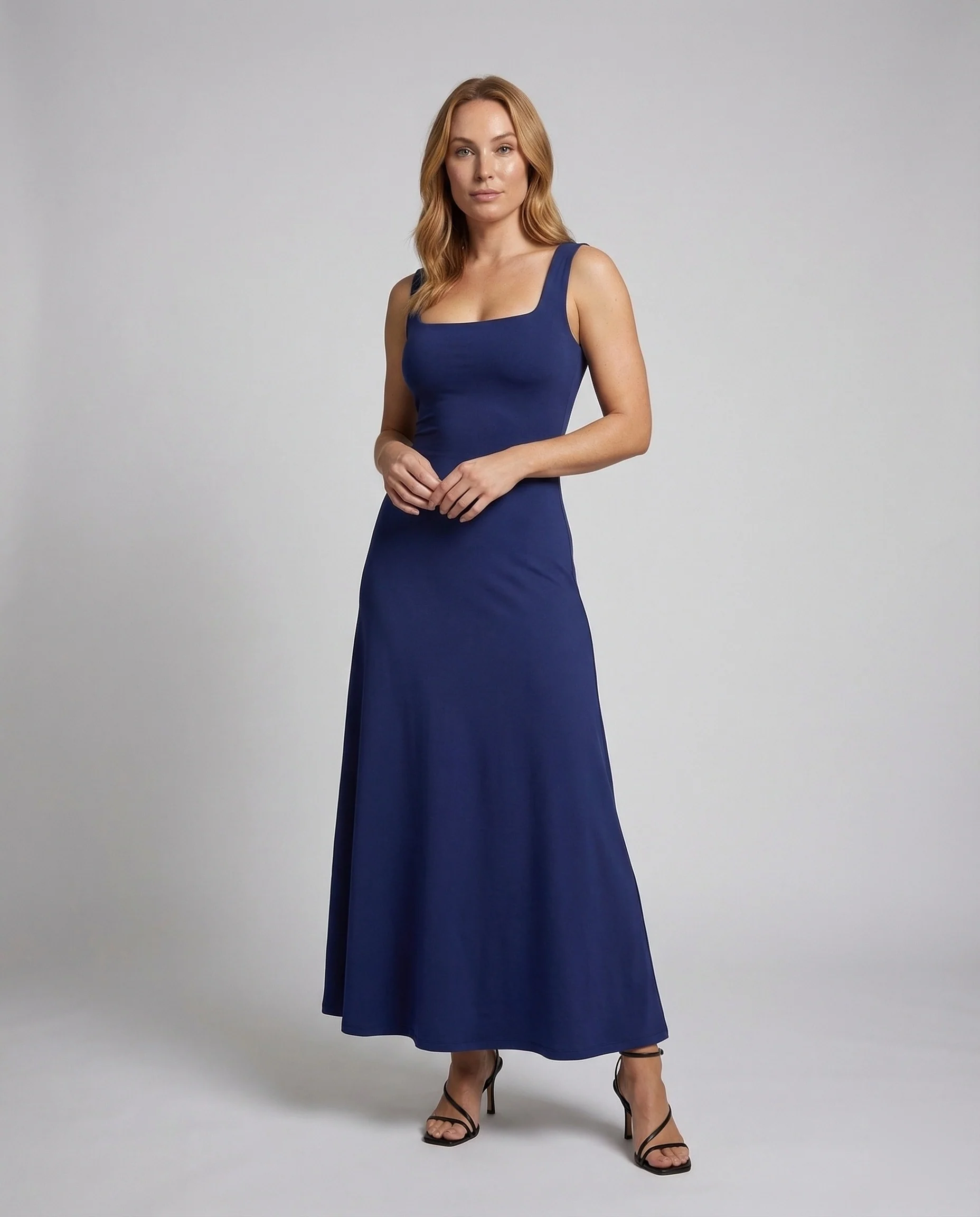 Damen Stretch Jerseykleid mit Eckigem Ausschnitt