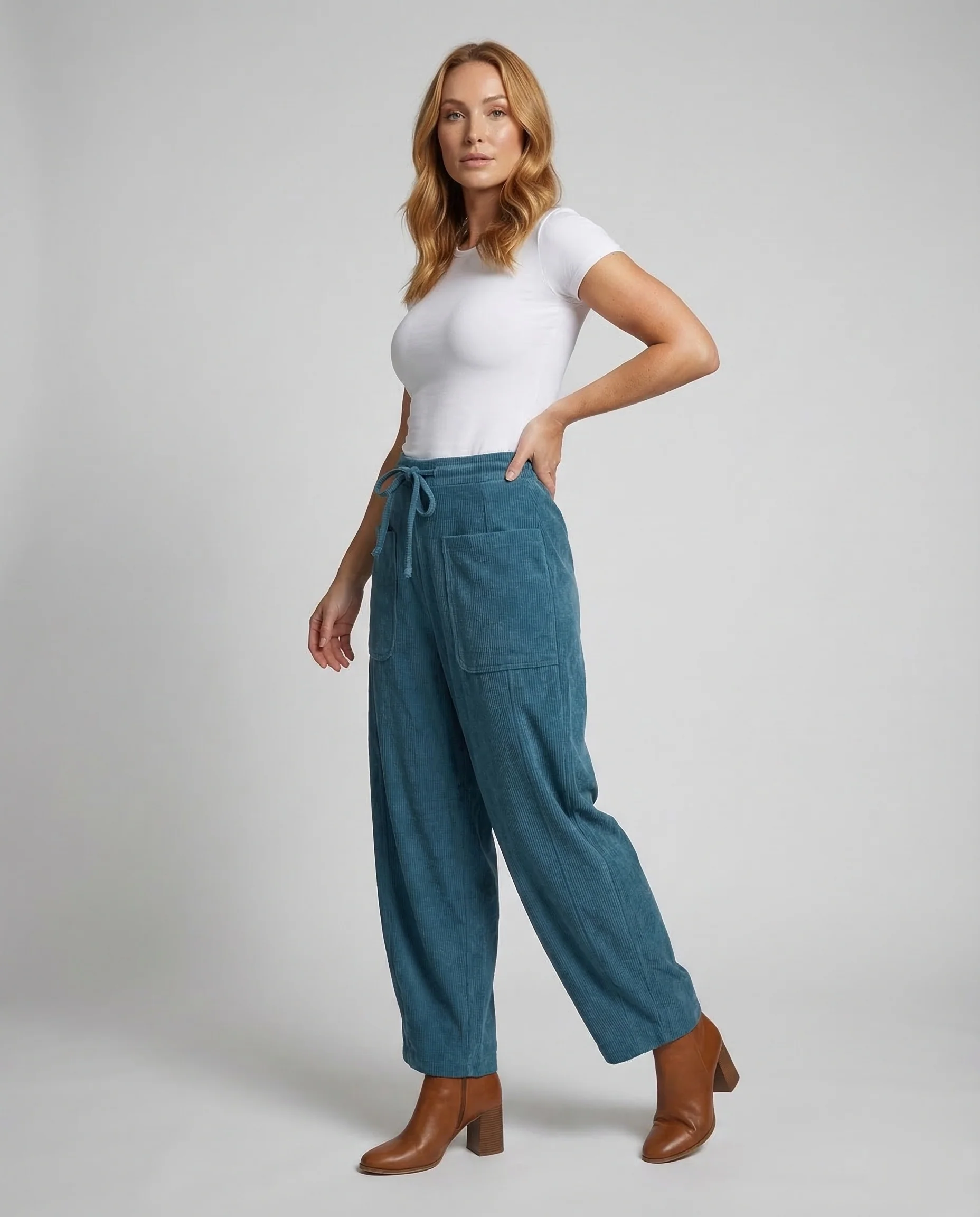 Damen Cordhose Weit Elastikbund