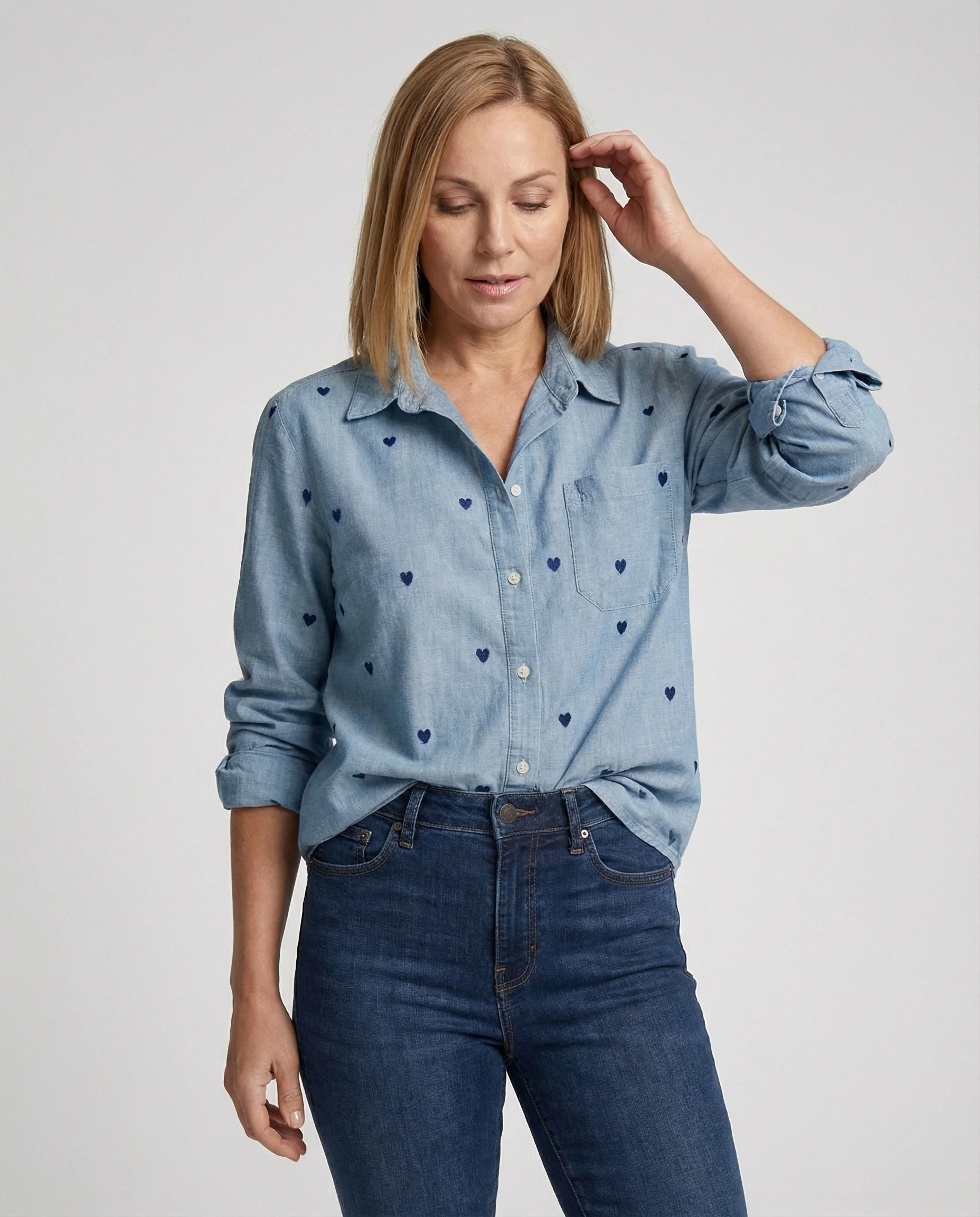 Damen Jeansbluse Herz Print - Image 7