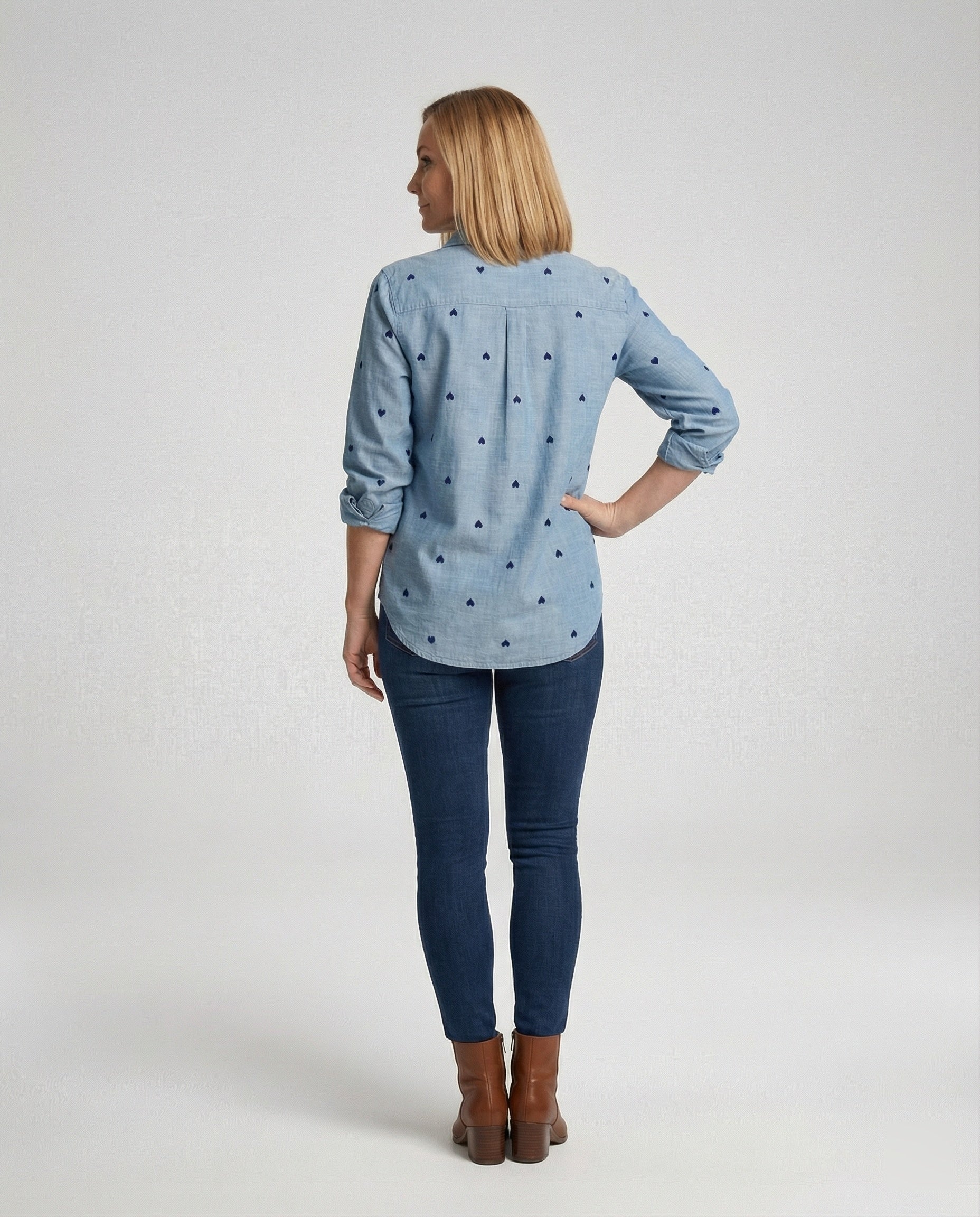 Damen Jeansbluse Herz Print - Image 8