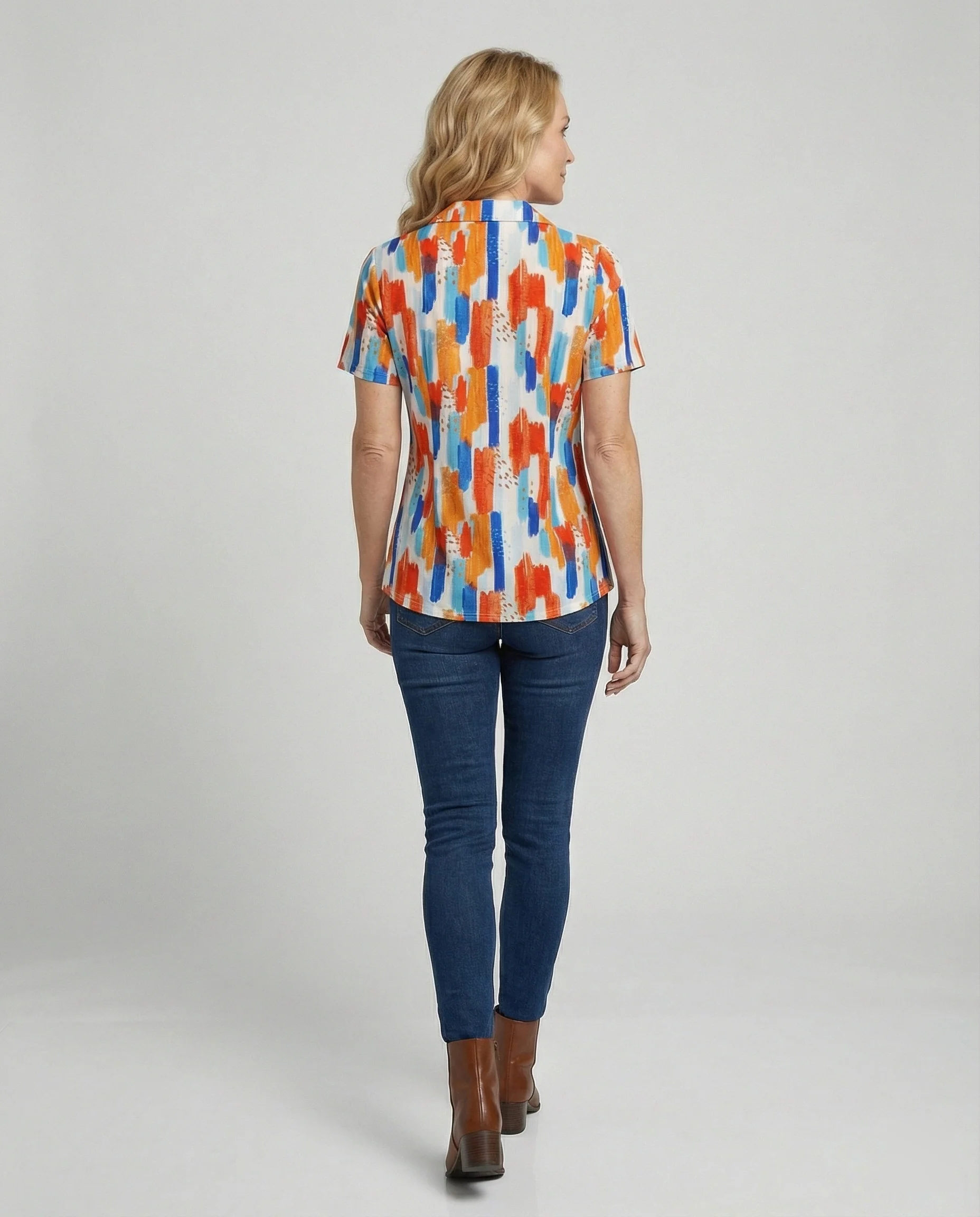 Bluse Damen Kurzarm Print - Image 3