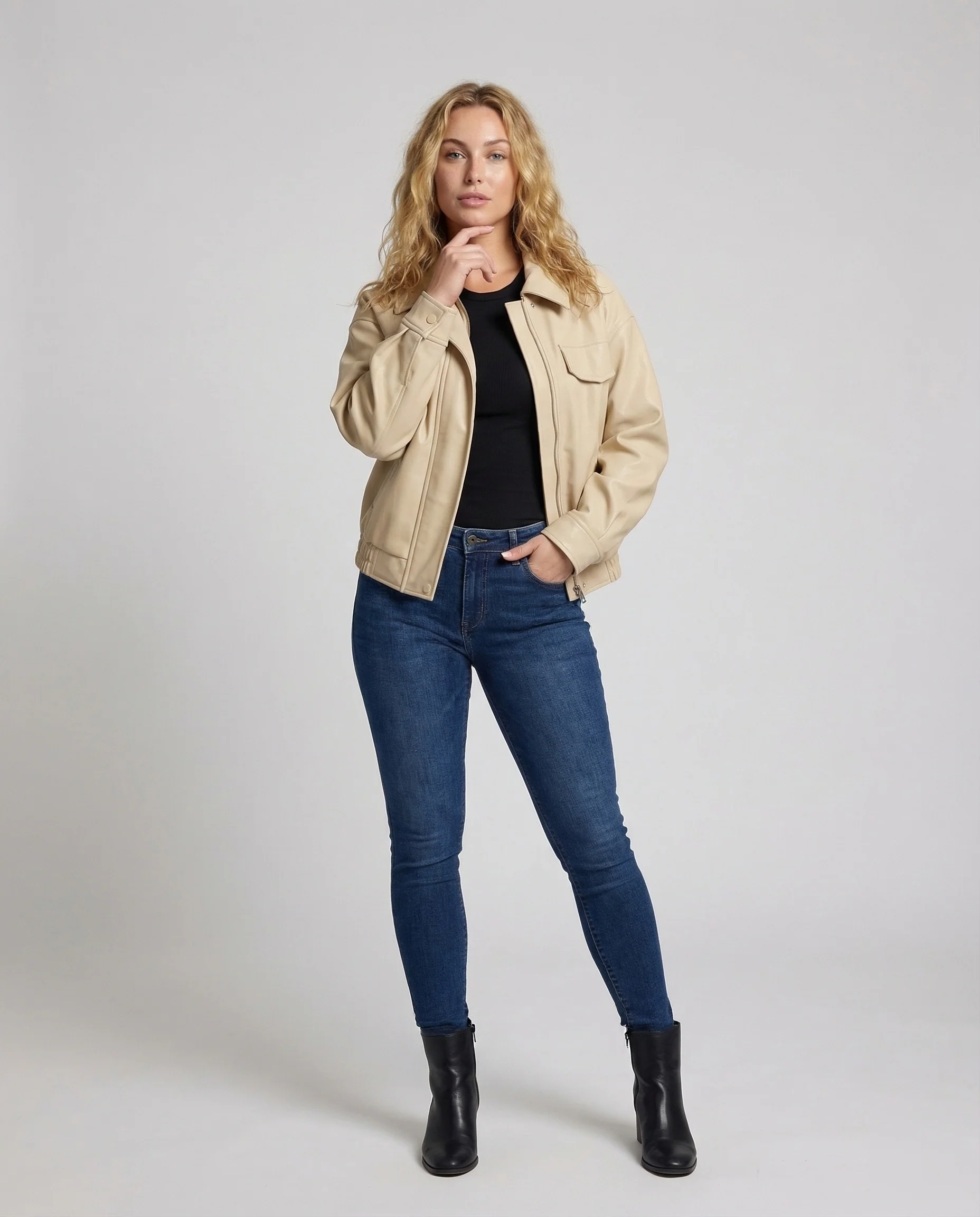 Damen Bomberjacke Lederimitat Oversize