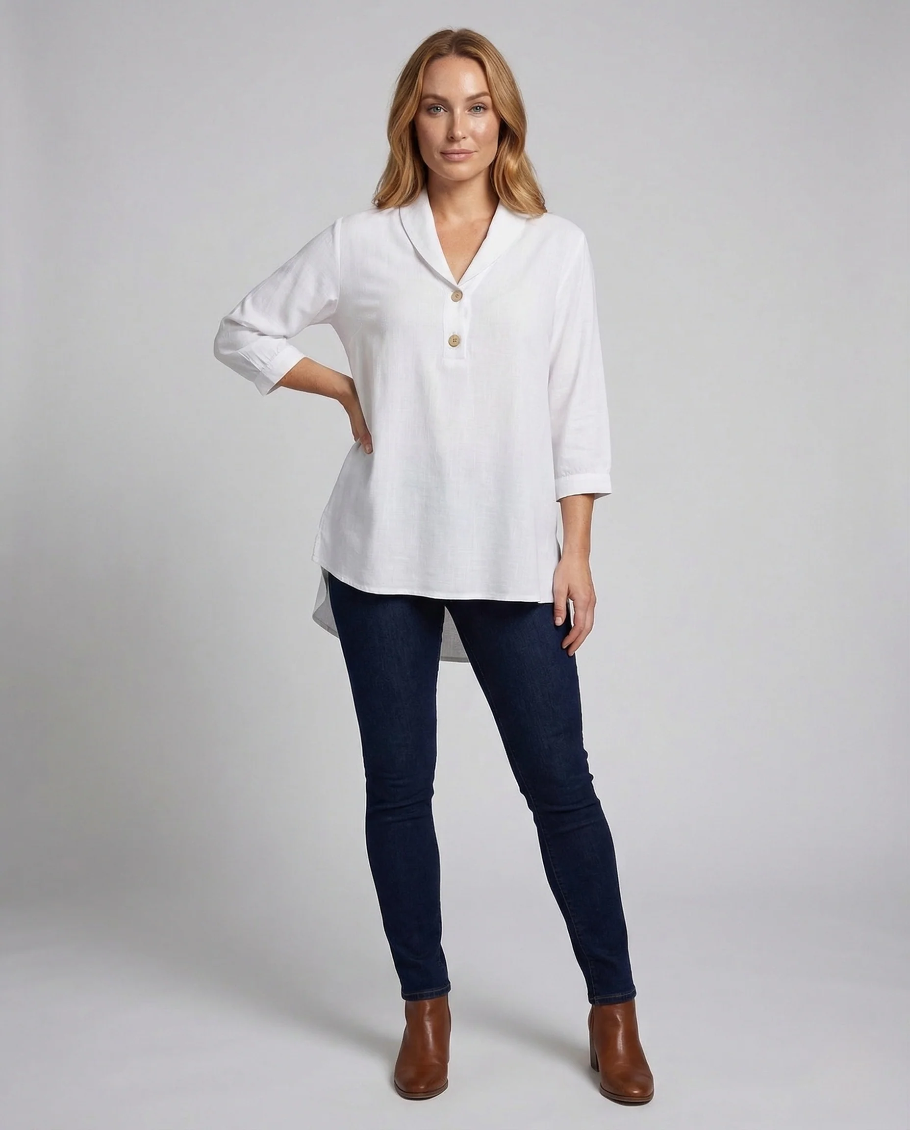 Damen Longbluse Schalkragen 3/4 Ärmel - Image 2