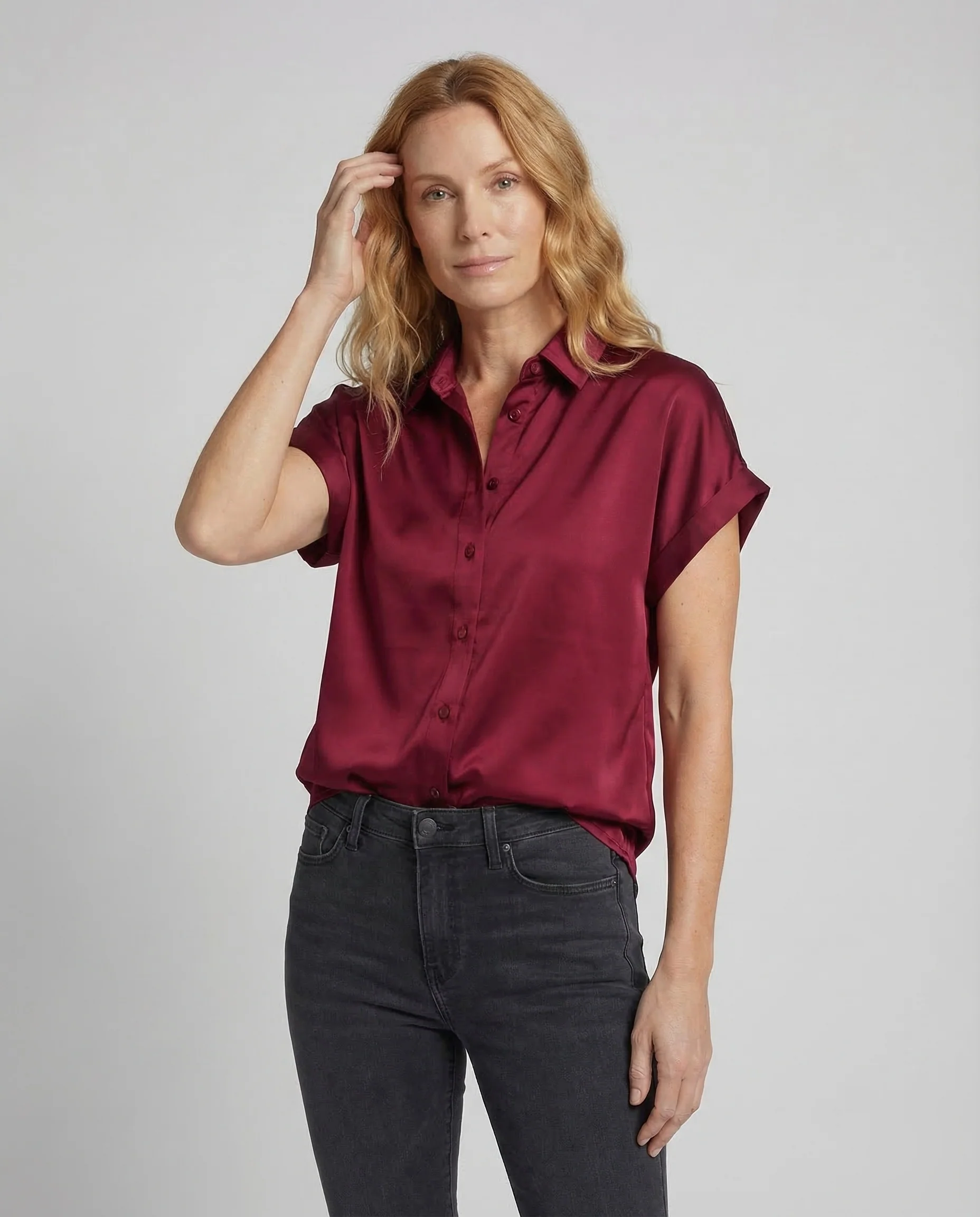 Damen Satinbluse Kurzarm - Image 2