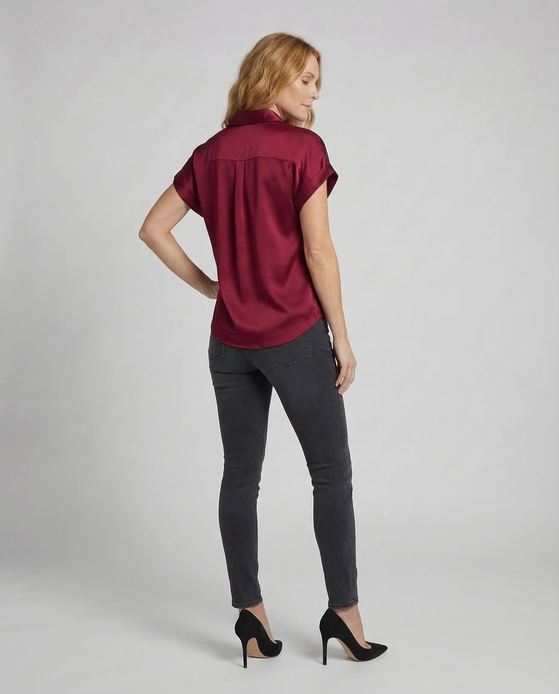 Damen Satinbluse Kurzarm - Image 4