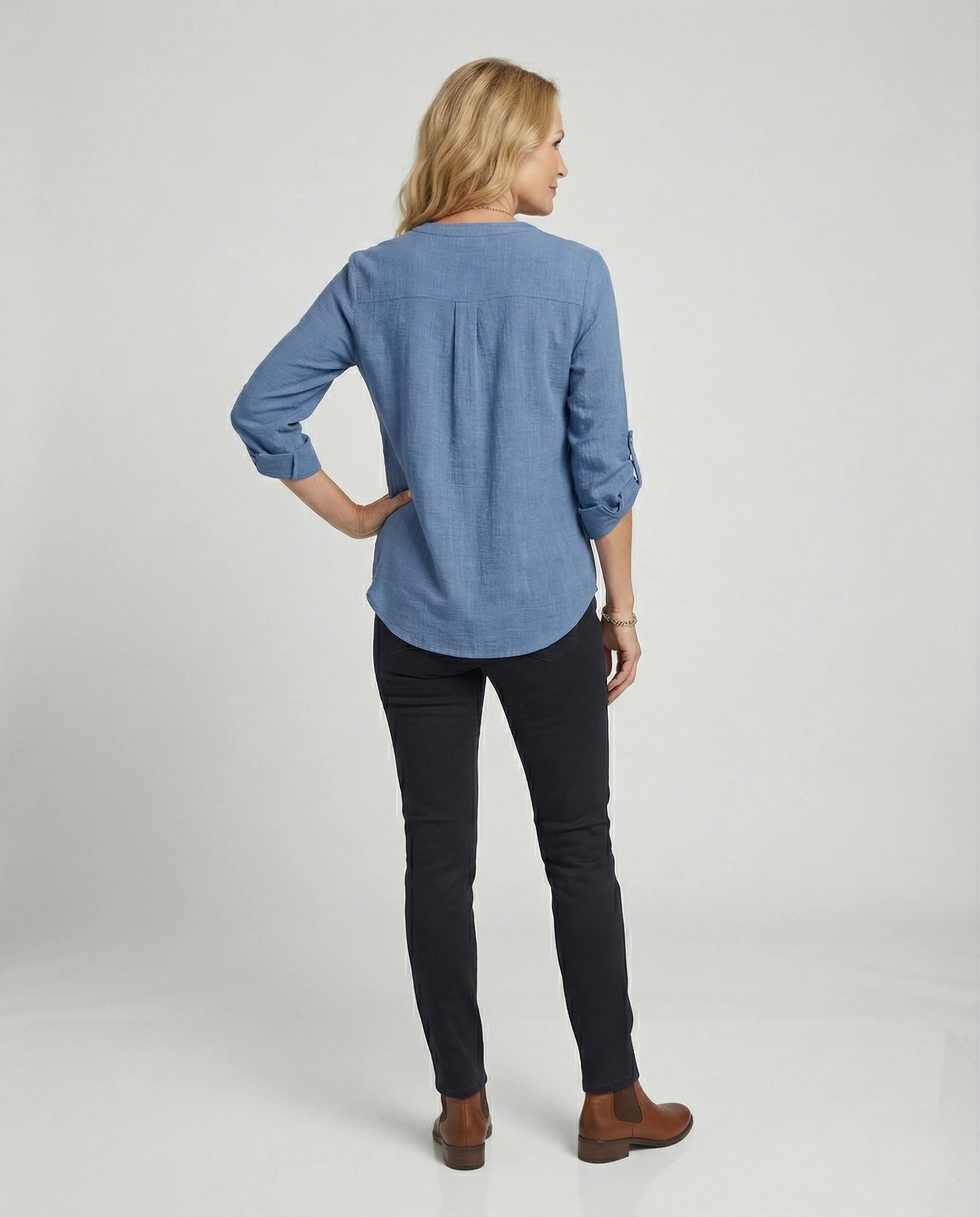Damen Tunika Bluse mit Brusttasche - Image 4