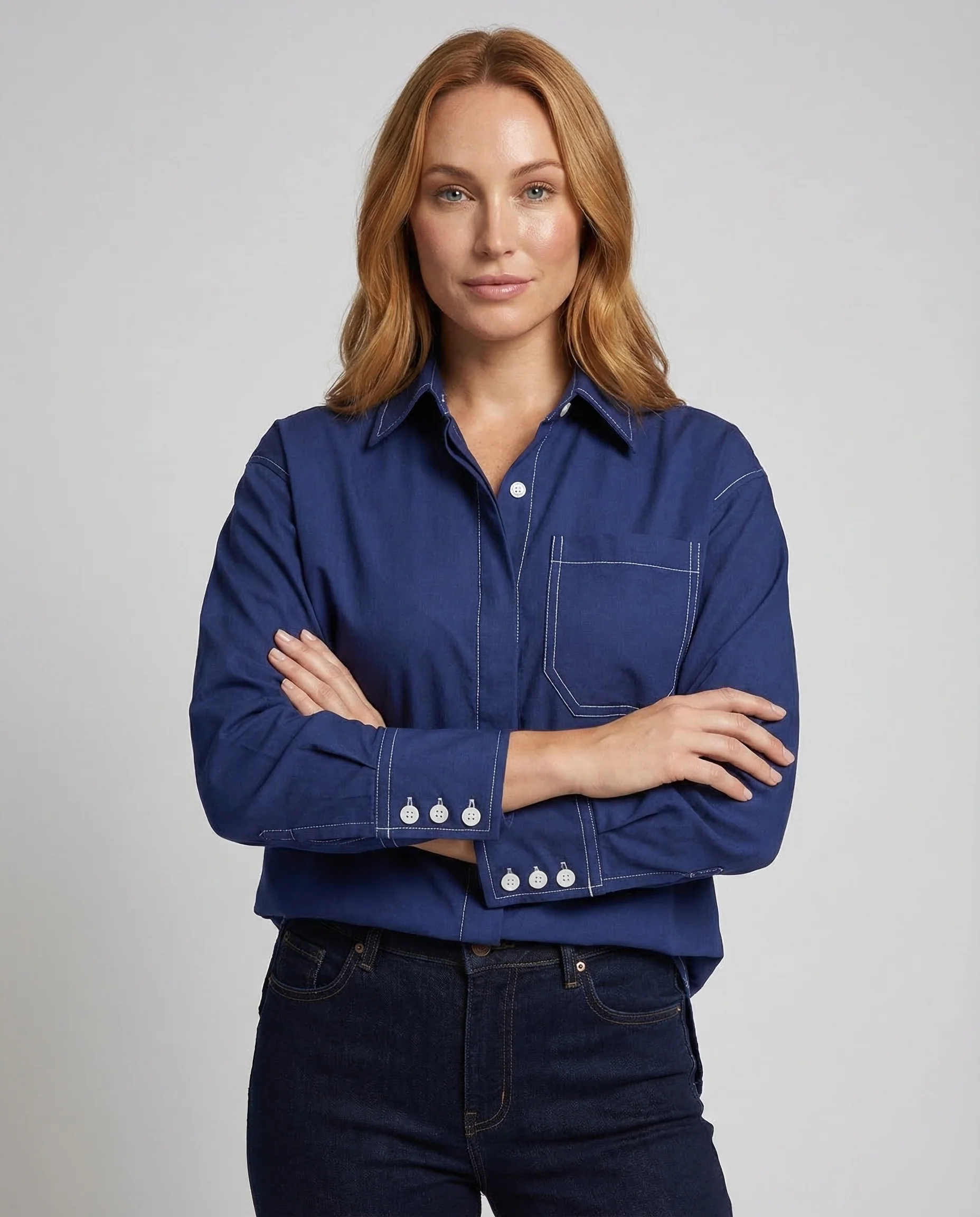 Damen Viskose Hemdbluse Kontrastnaht - Image 2
