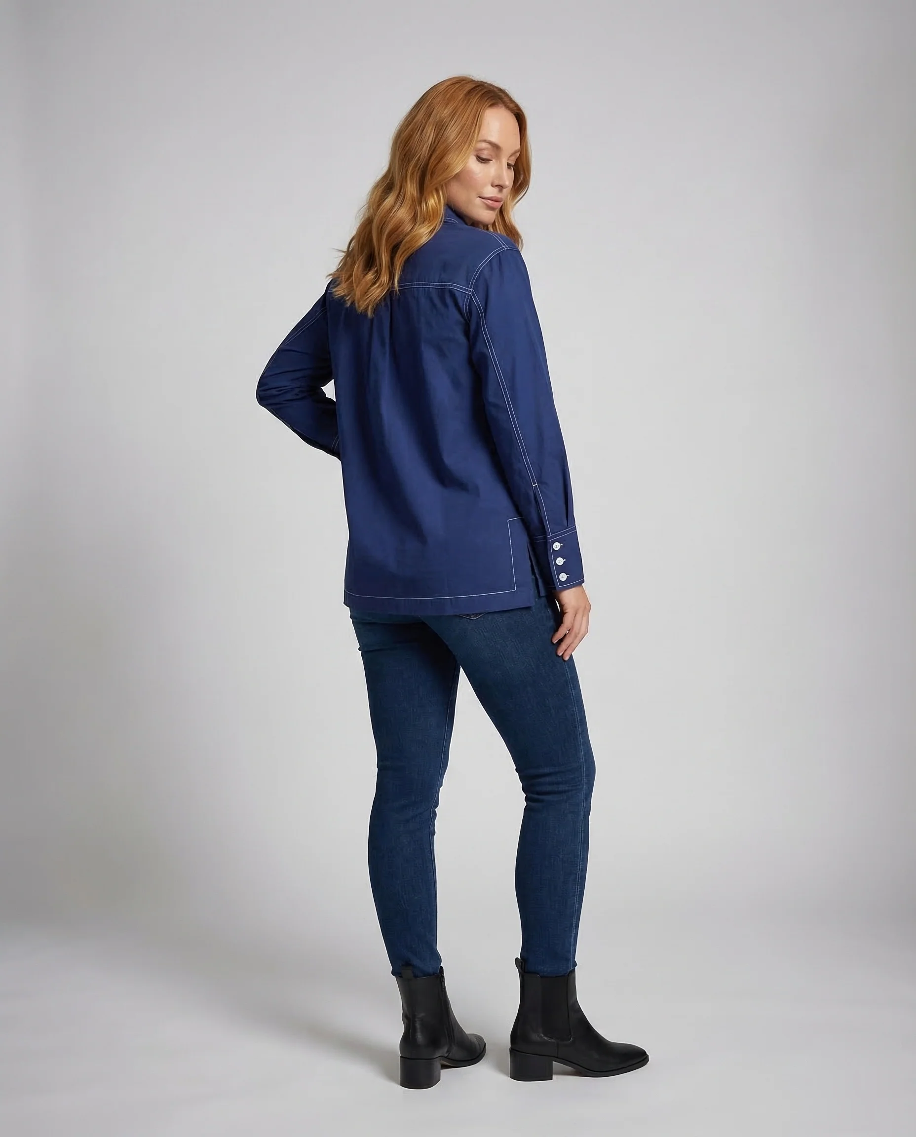 Damen Viskose Hemdbluse Kontrastnaht - Image 4