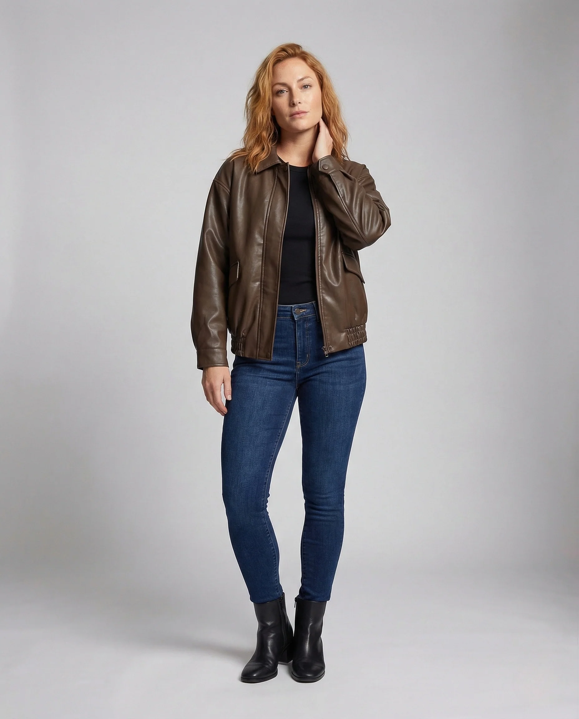 Damen Blouson mit Hemdkragen Lederoptik