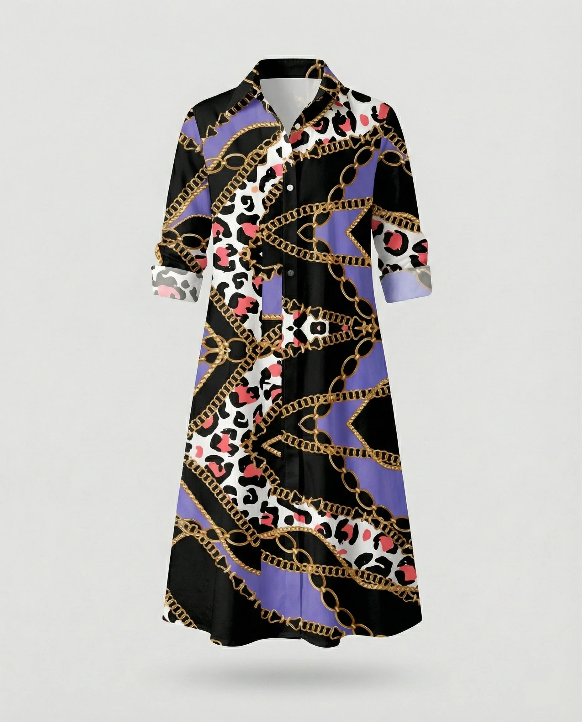 Damen Hemdblusenkleid Baumwolle Freizeit