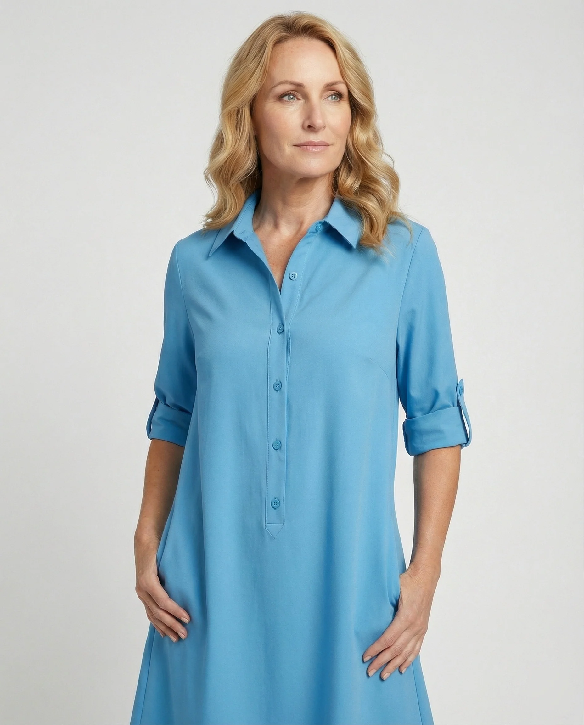 Damen Hemdblusenkleid Baumwolle Freizeit - Image 15