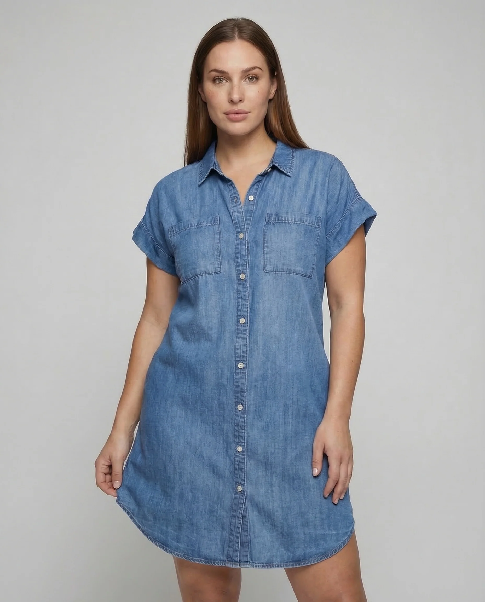 Damen Jeans Hemdkleid Taschen - Image 2