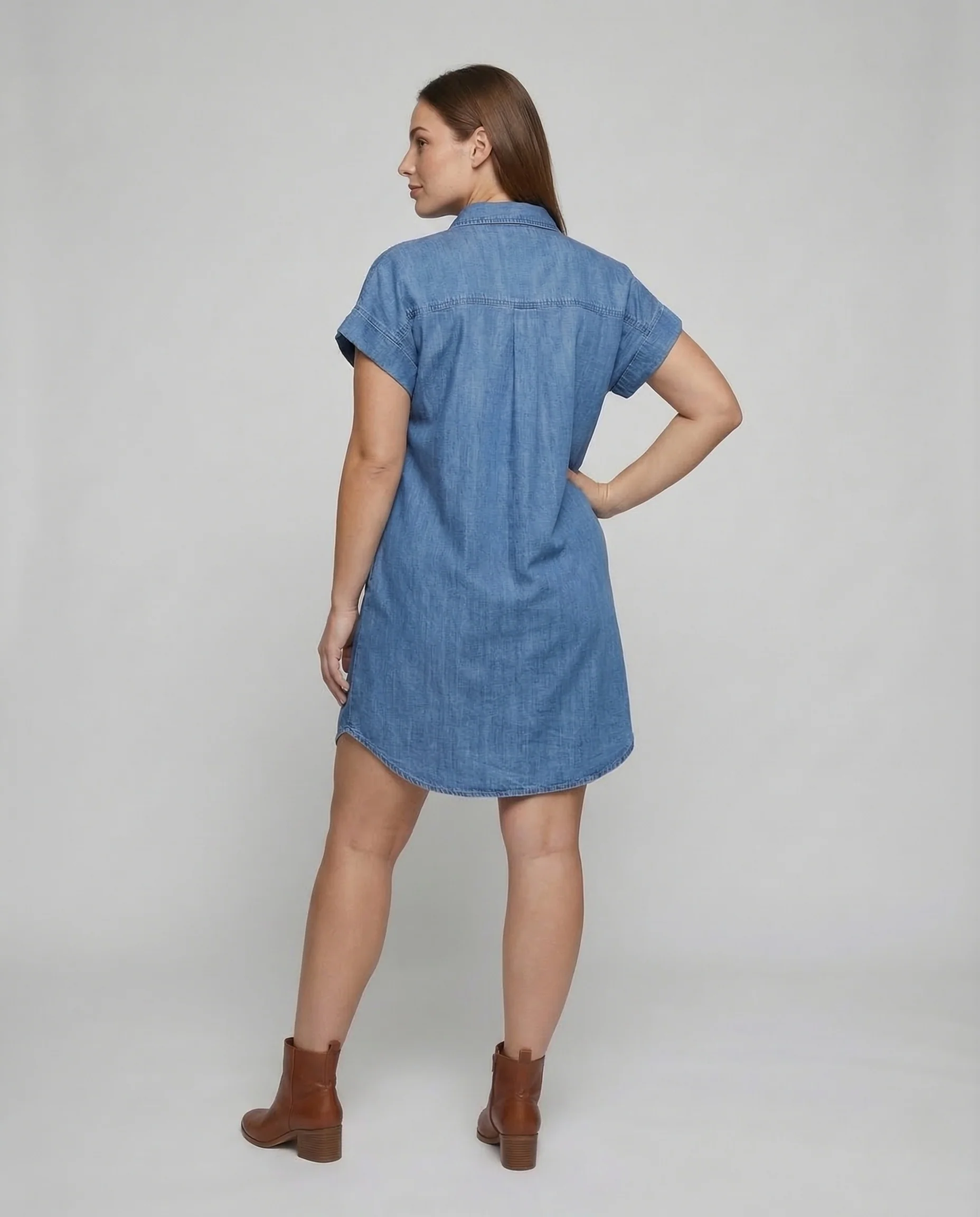 Damen Jeans Hemdkleid Taschen - Image 4