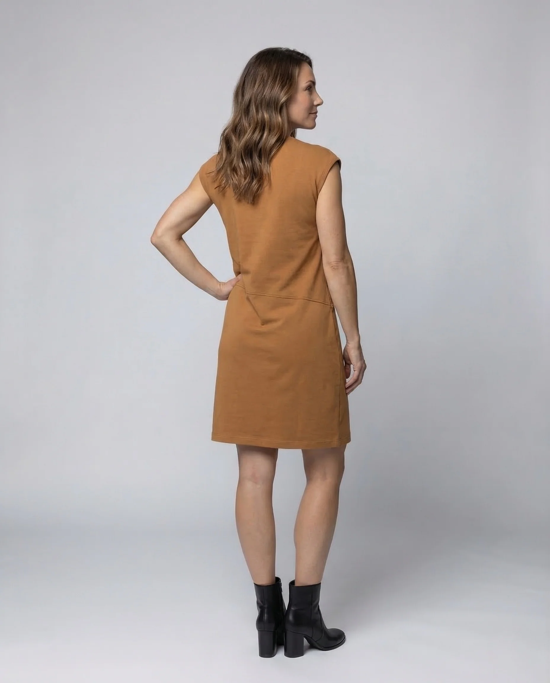 Damen Jersey Midikleid Asymmetrische Naht - Image 4