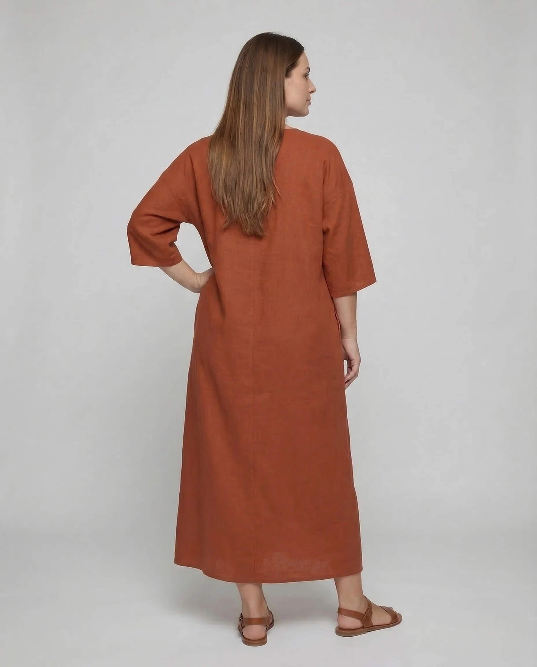 Damen Leinen Kaftankleid Lang - Image 4