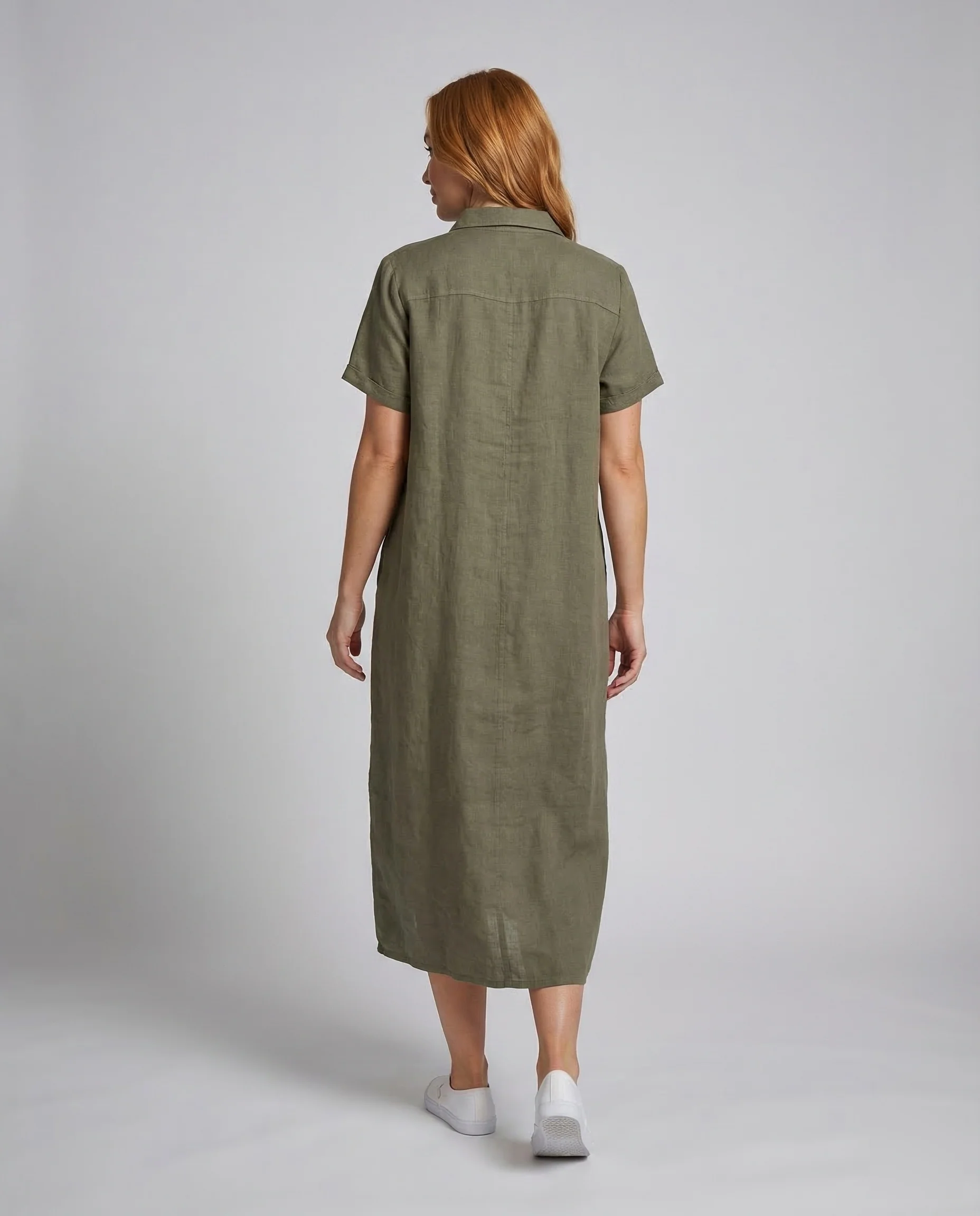 Damen Leinenkleid Polo Gürtel - Image 4