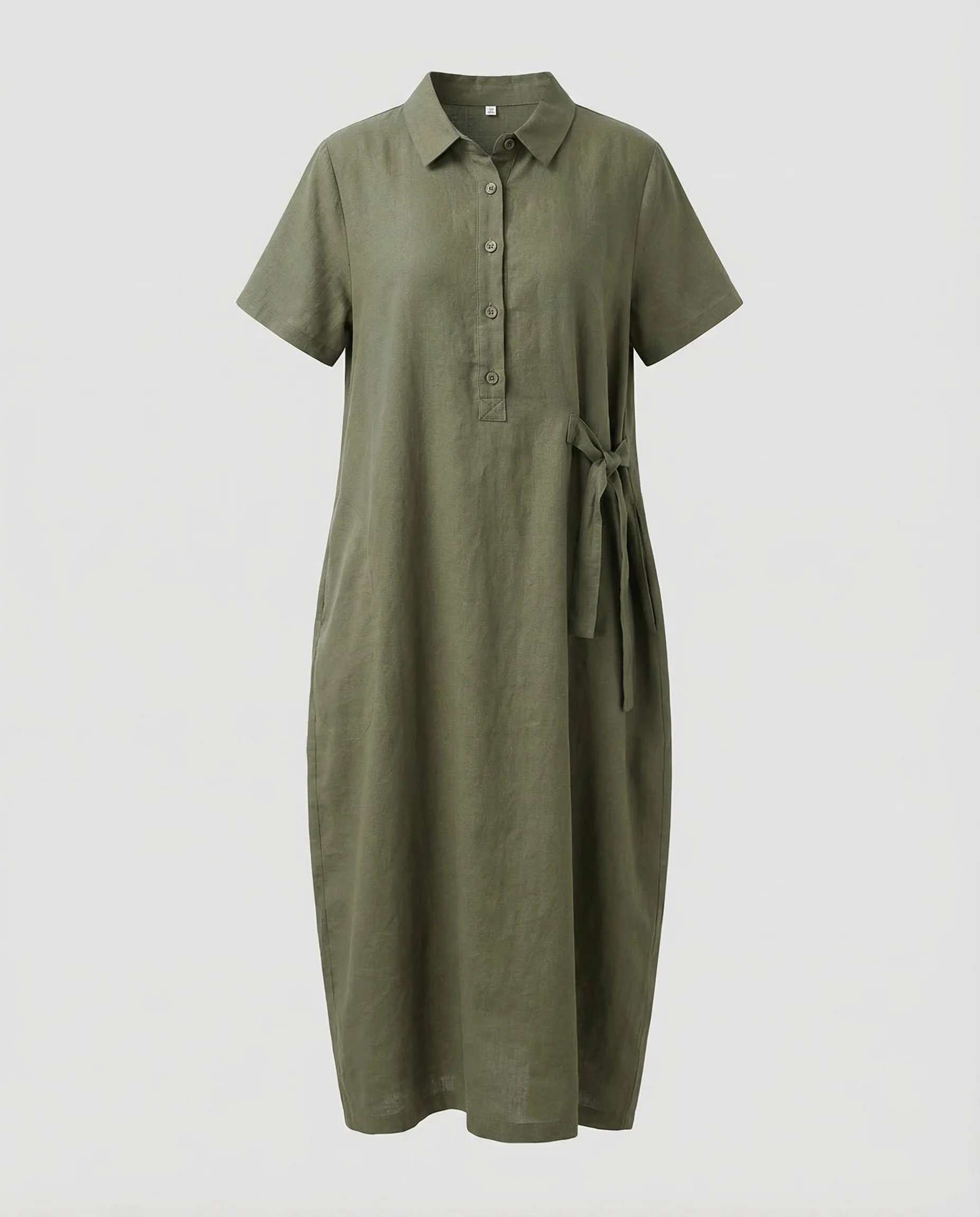 Damen Leinenkleid Polo Gürtel - Image 5