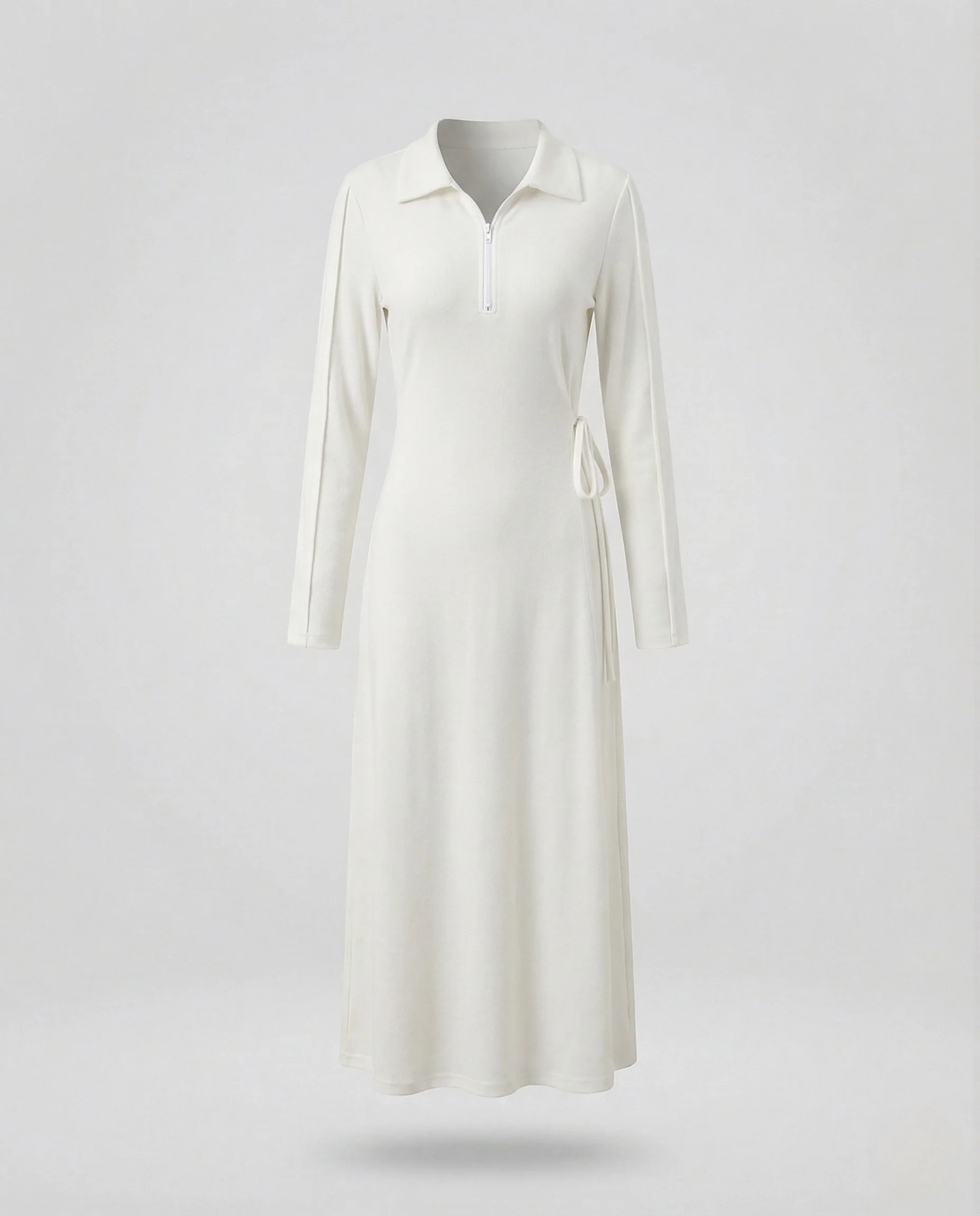 Damen Feinstrick Midikleid mit V-Ausschnitt Langarm Kleid - Image 6