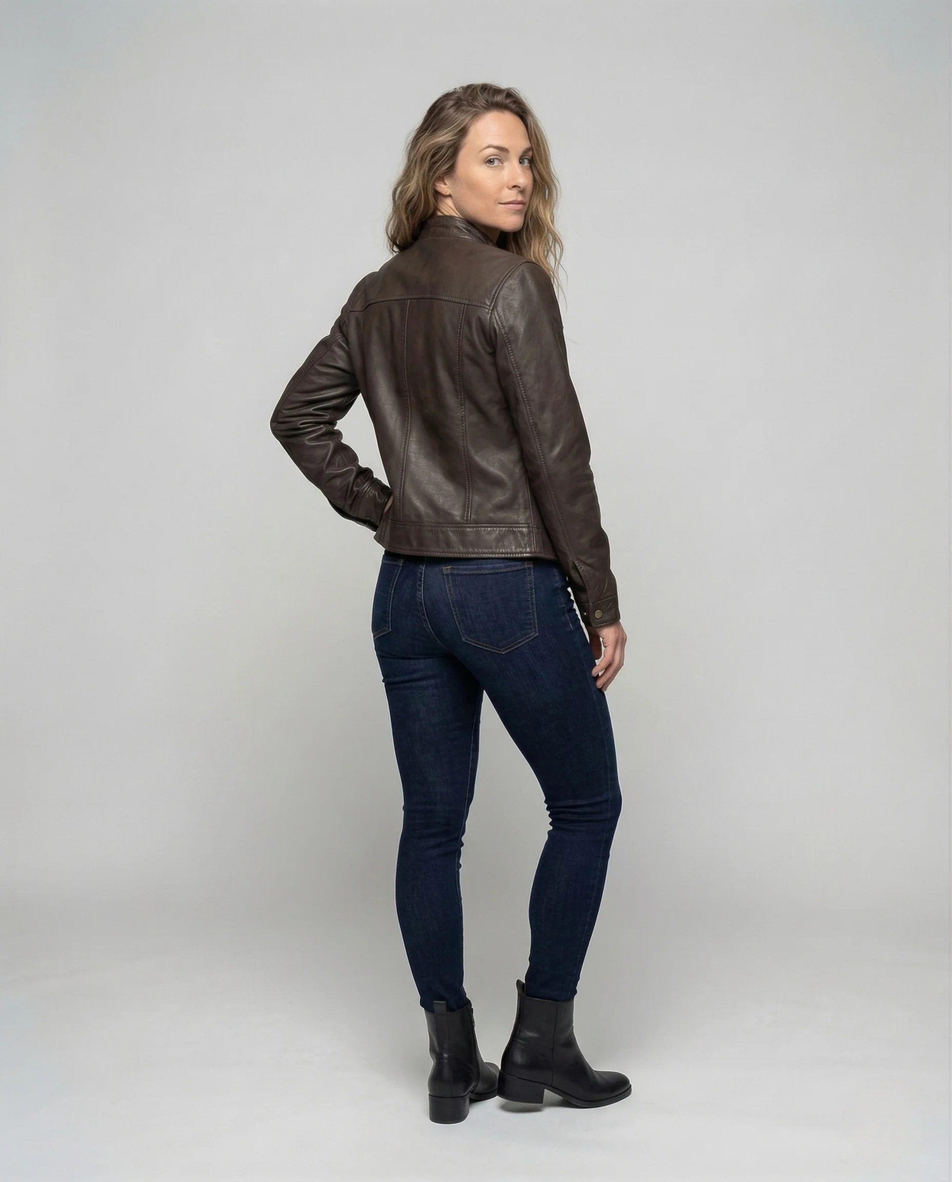 Damen Lederjacke Weit Reißverschluss - Image 4