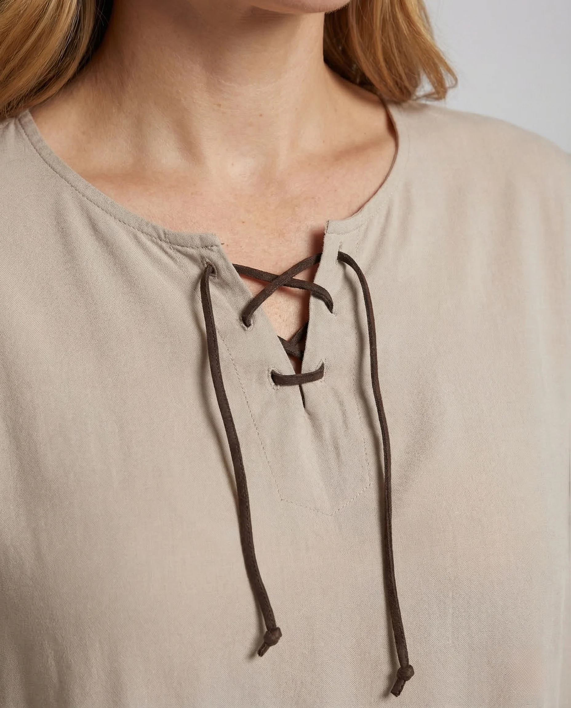 Damen Oversize Tunika Schnürkragen - Image 3