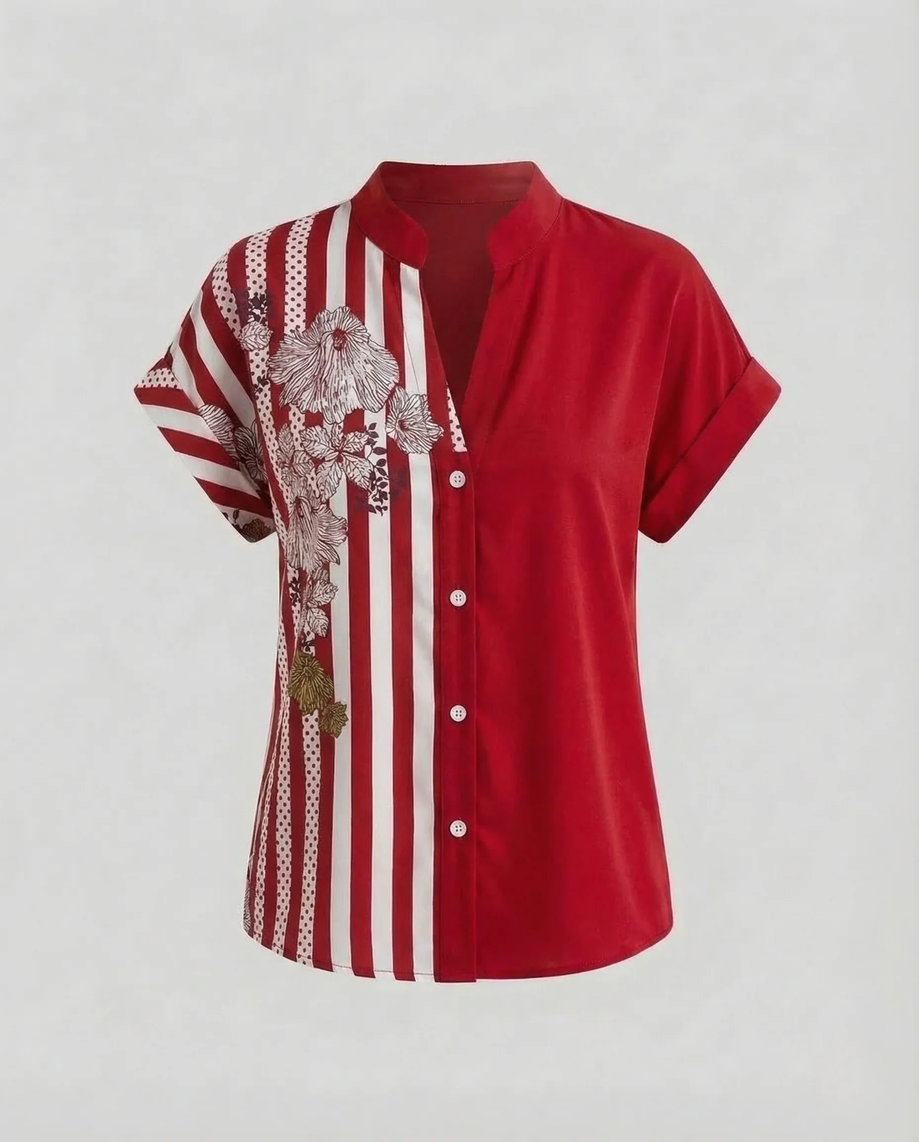 Damen Blusenshirt Stehkragen Blumenprint - Image 11