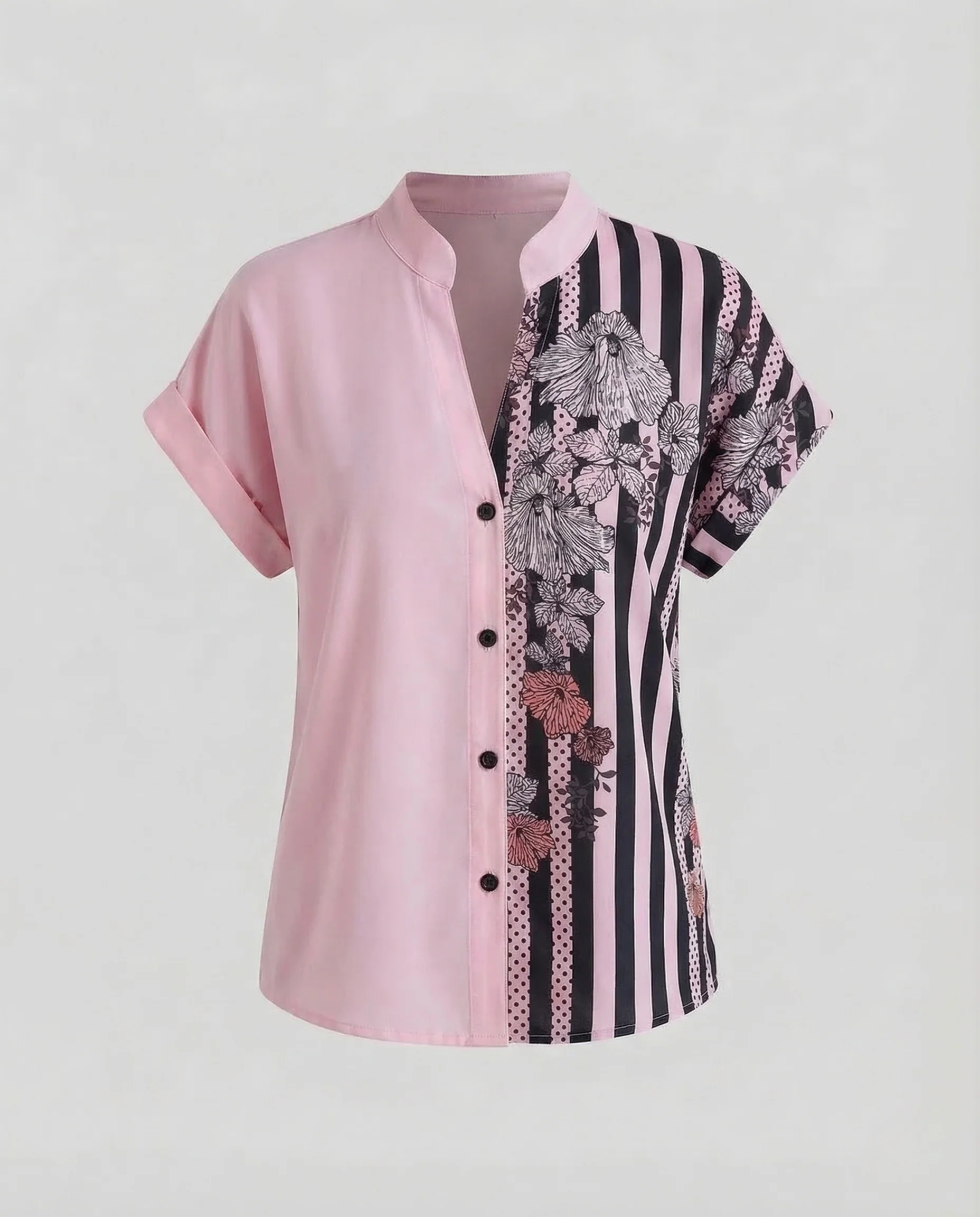 Damen Blusenshirt Stehkragen Blumenprint - Image 6