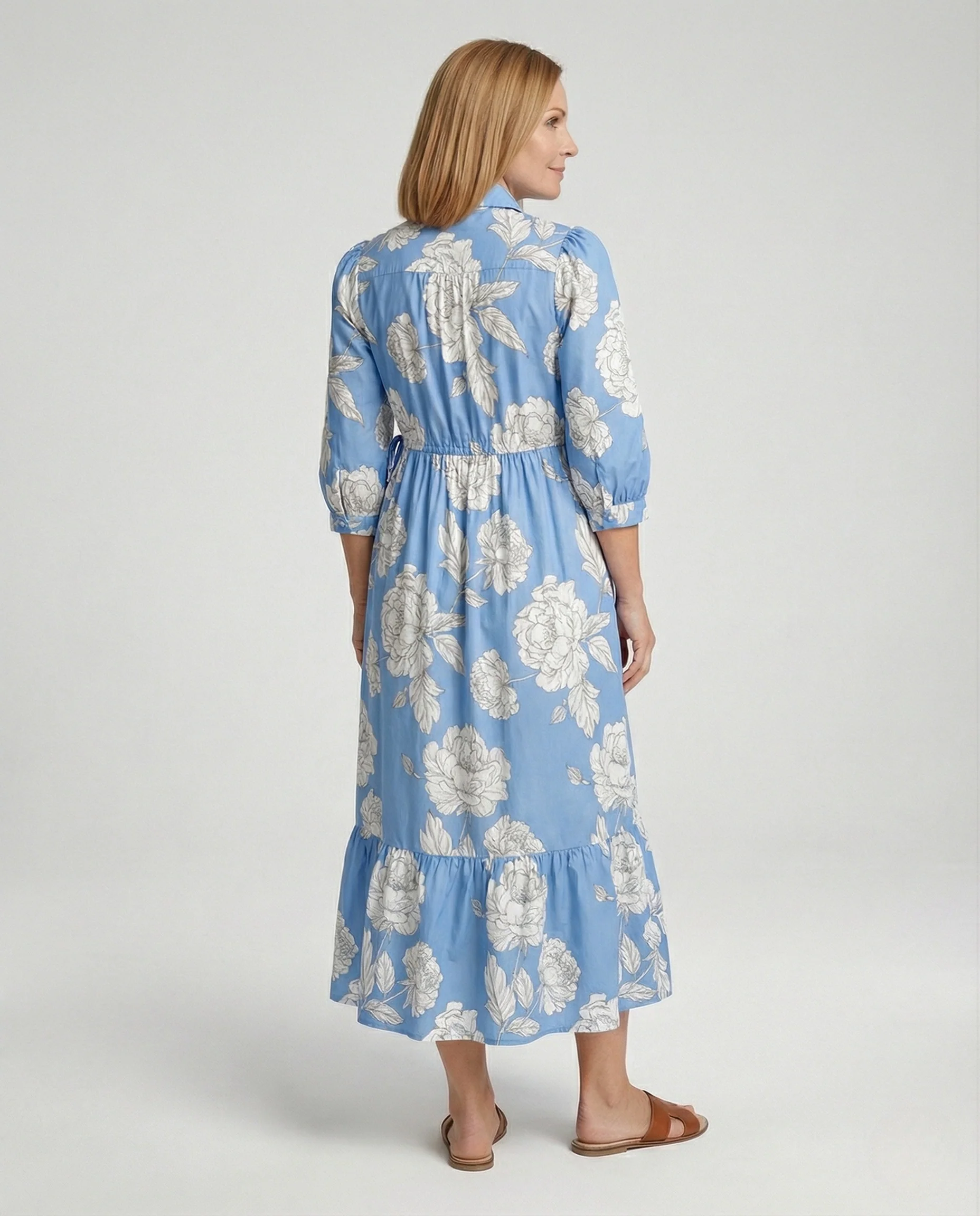 Damen Maxikleid Hemdblusenkleid Stufen - Image 4