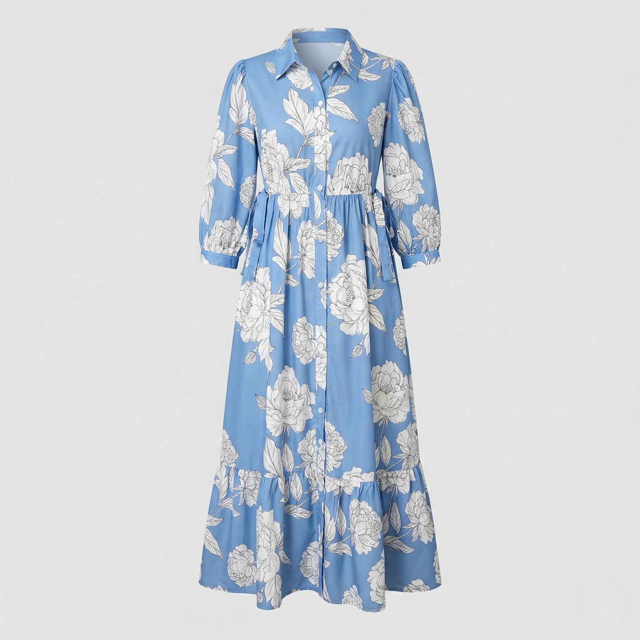 Damen Maxikleid Hemdblusenkleid Stufen - Image 5